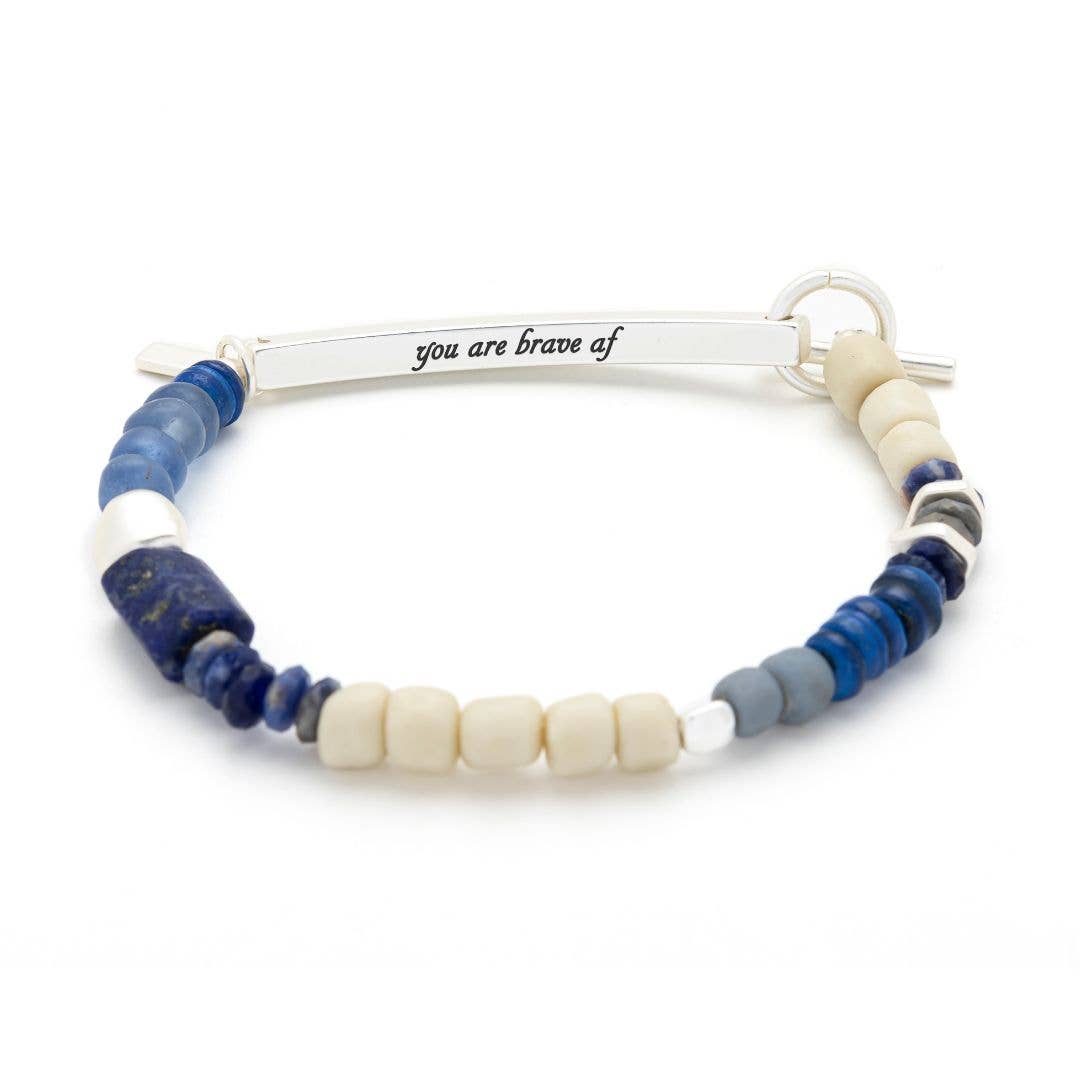 Hidden Message Bracelet - Brave AF/Lapis/Silver