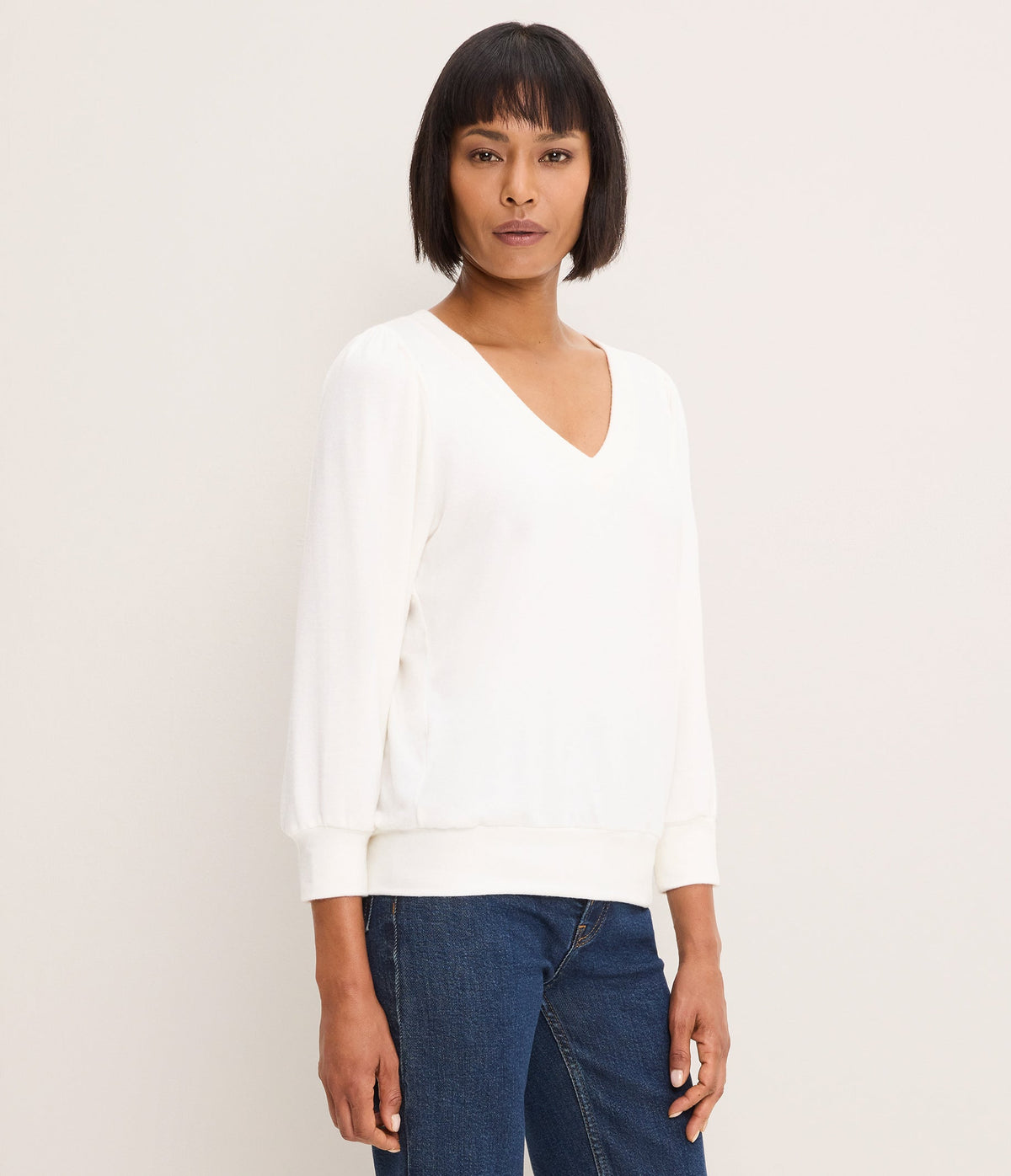 Michael Stars Gabriella V-Neck Top in Coconut Milk - side