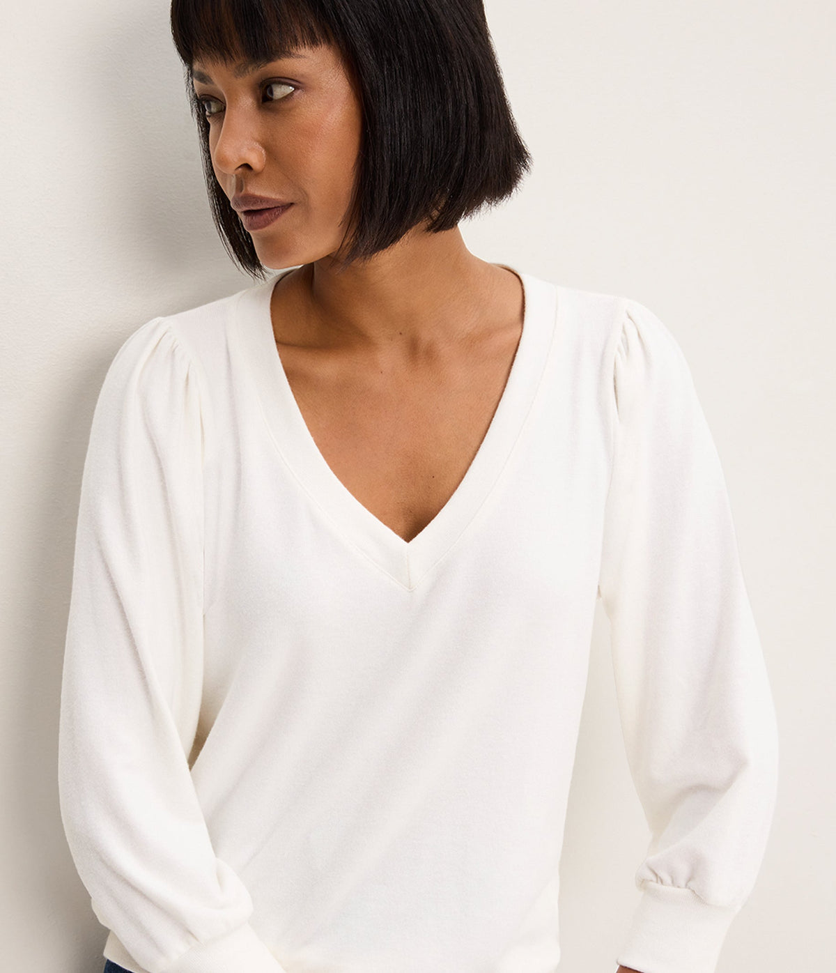 Michael Stars Gabriella V-Neck Top in Coconut Milk