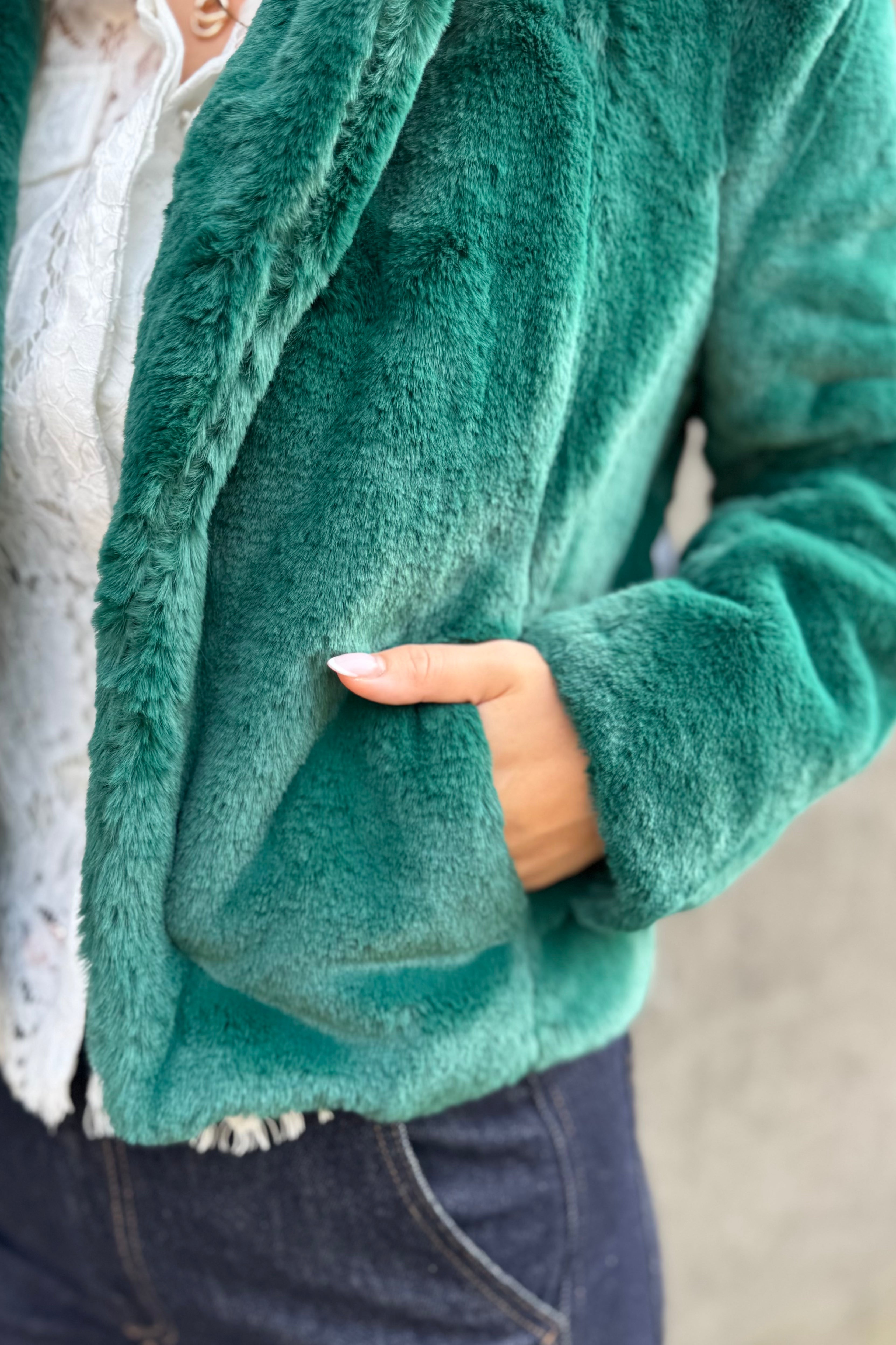 Plush Faux Fur Notch Collar Jacket
