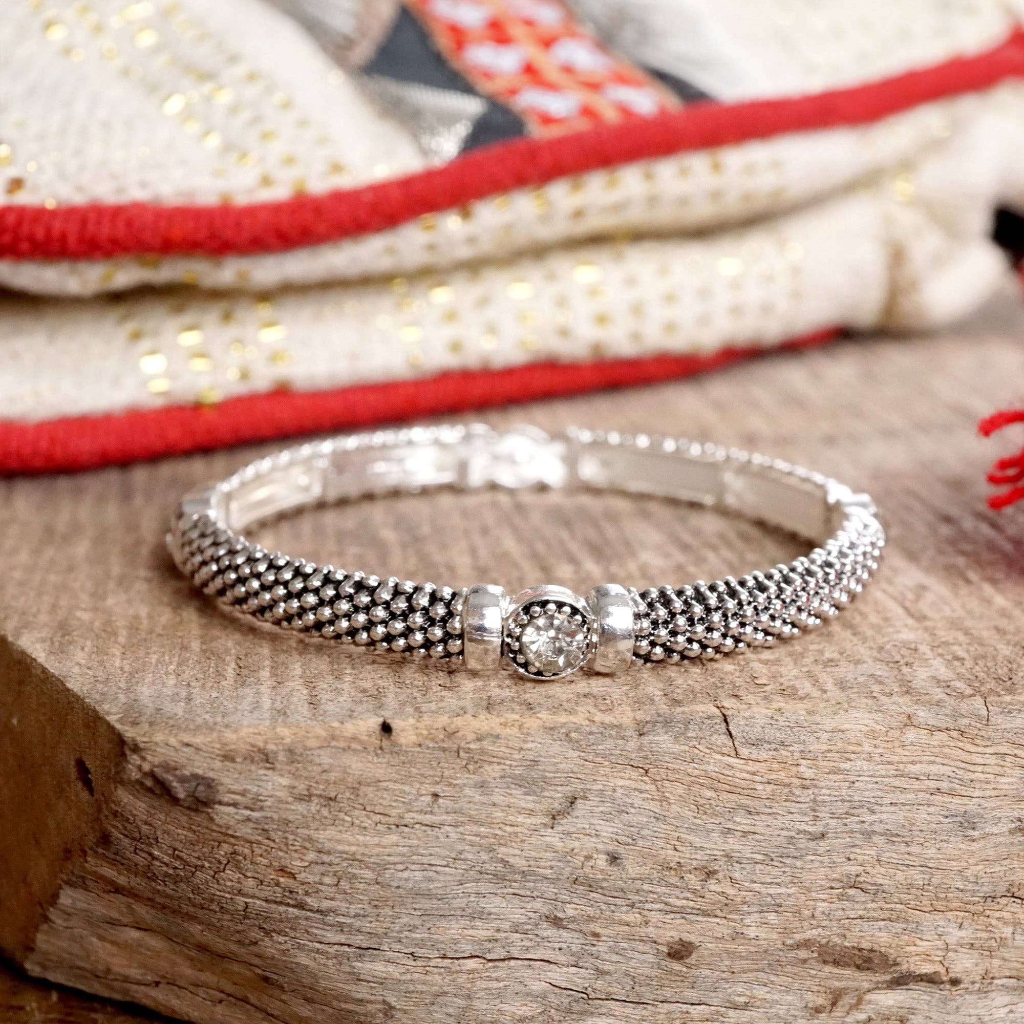 Timeless Layering Textured Bangles:Criss Cross - Silver