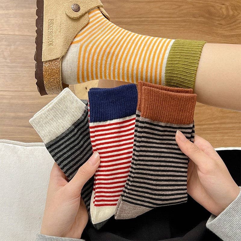 Retro Striped Color Block Casual Socks