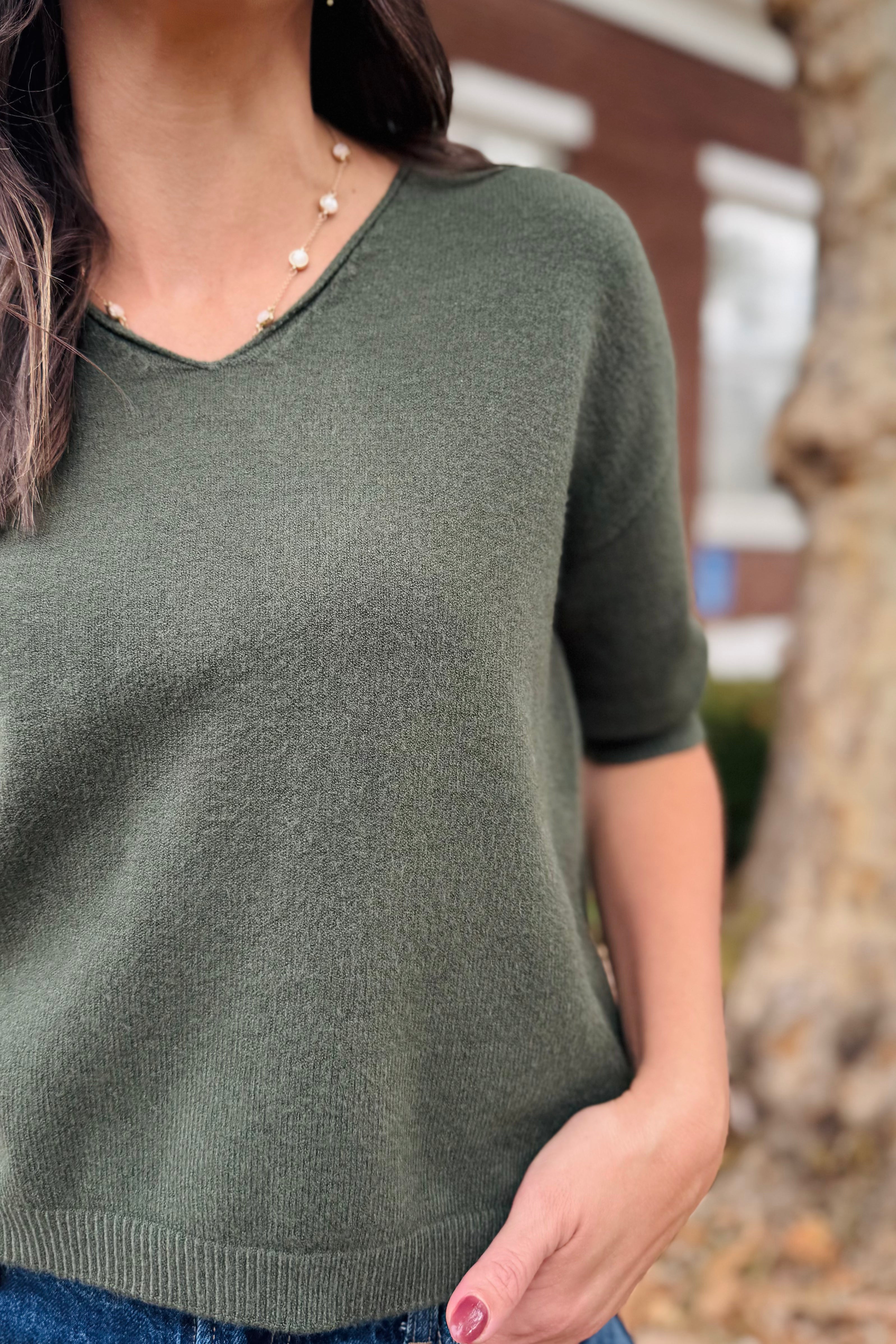 3/4 V-Neck Sweater