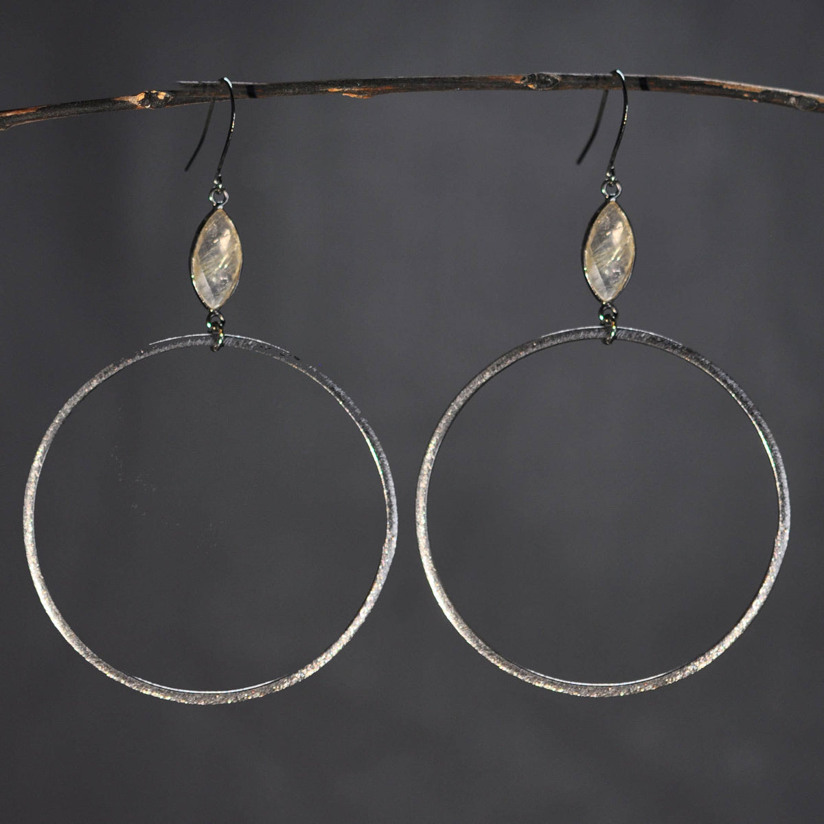 Gunmetal Large Hoops w/ Semi Precious Earrings: Prasiolite | KBD Studio