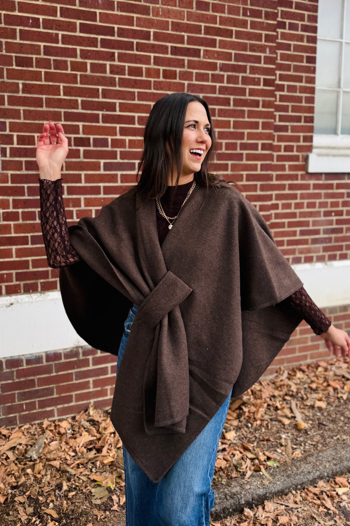 Knit Shawl Wrap - Brown
