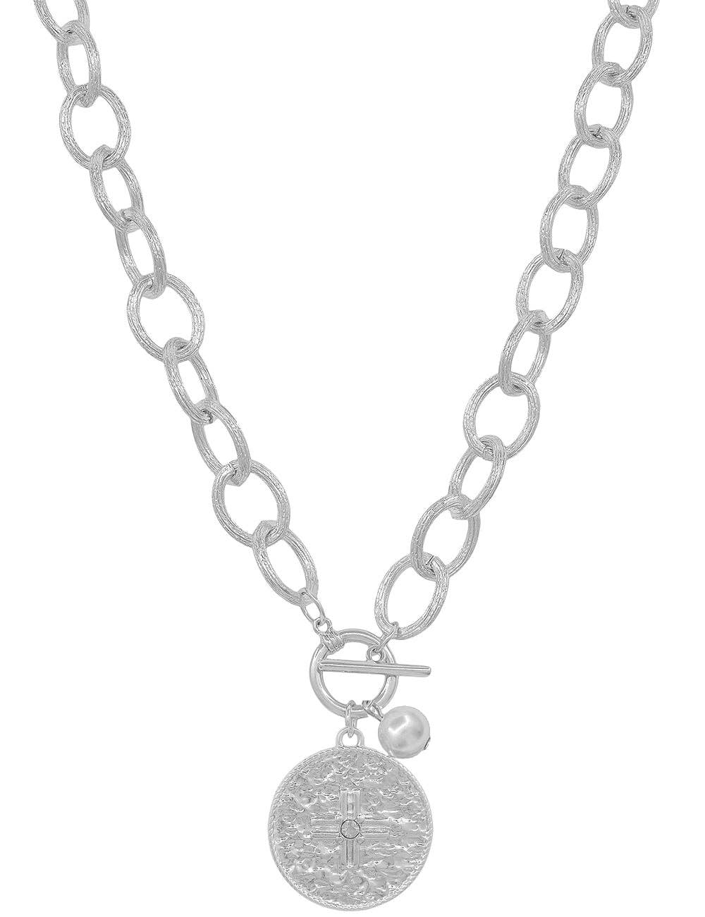 Hammered Coin Toggle Charm Necklace