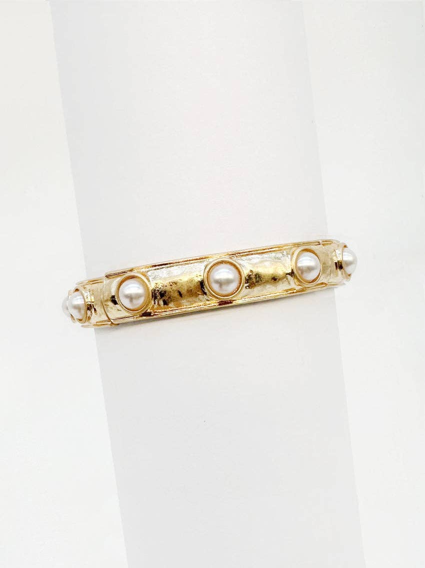 Coin Pearl Stud Stretch Bracelet