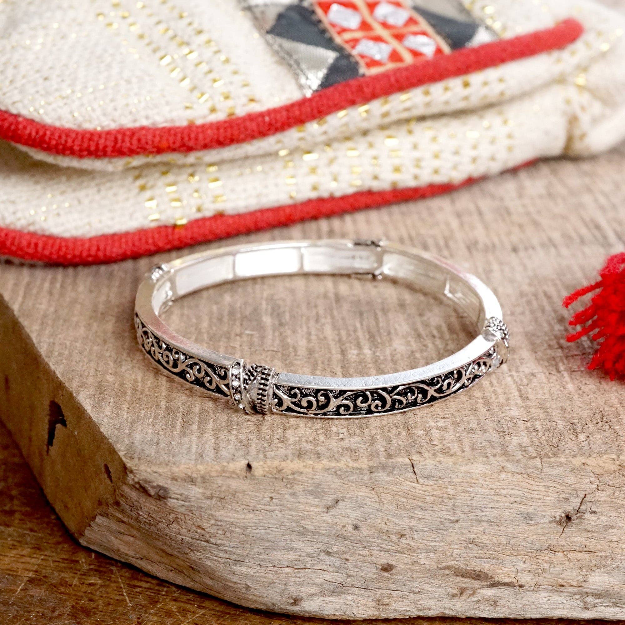 Timeless Layering Textured Bangles:Criss Cross - Silver