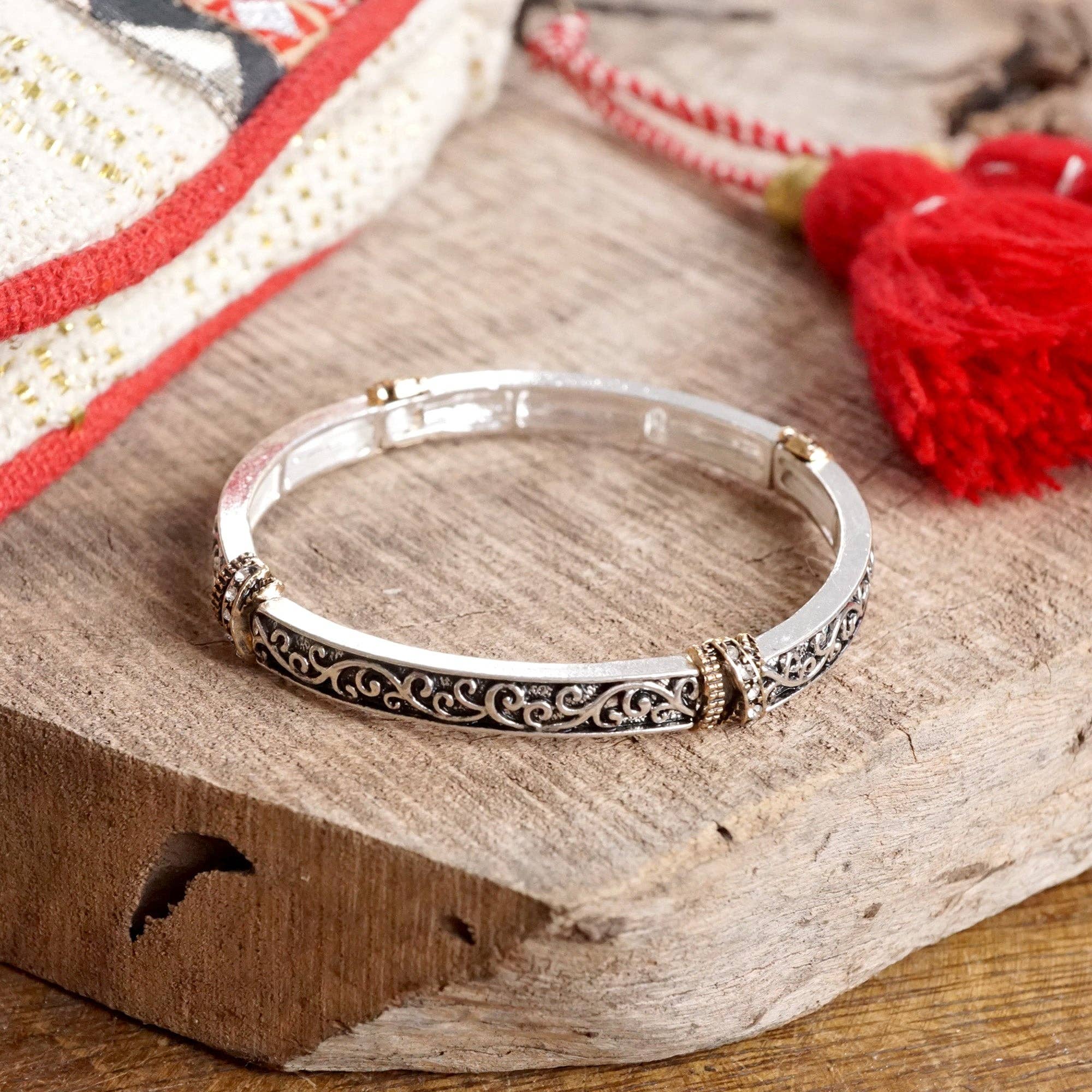 Timeless Layering Textured Bangles:Criss Cross - Silver