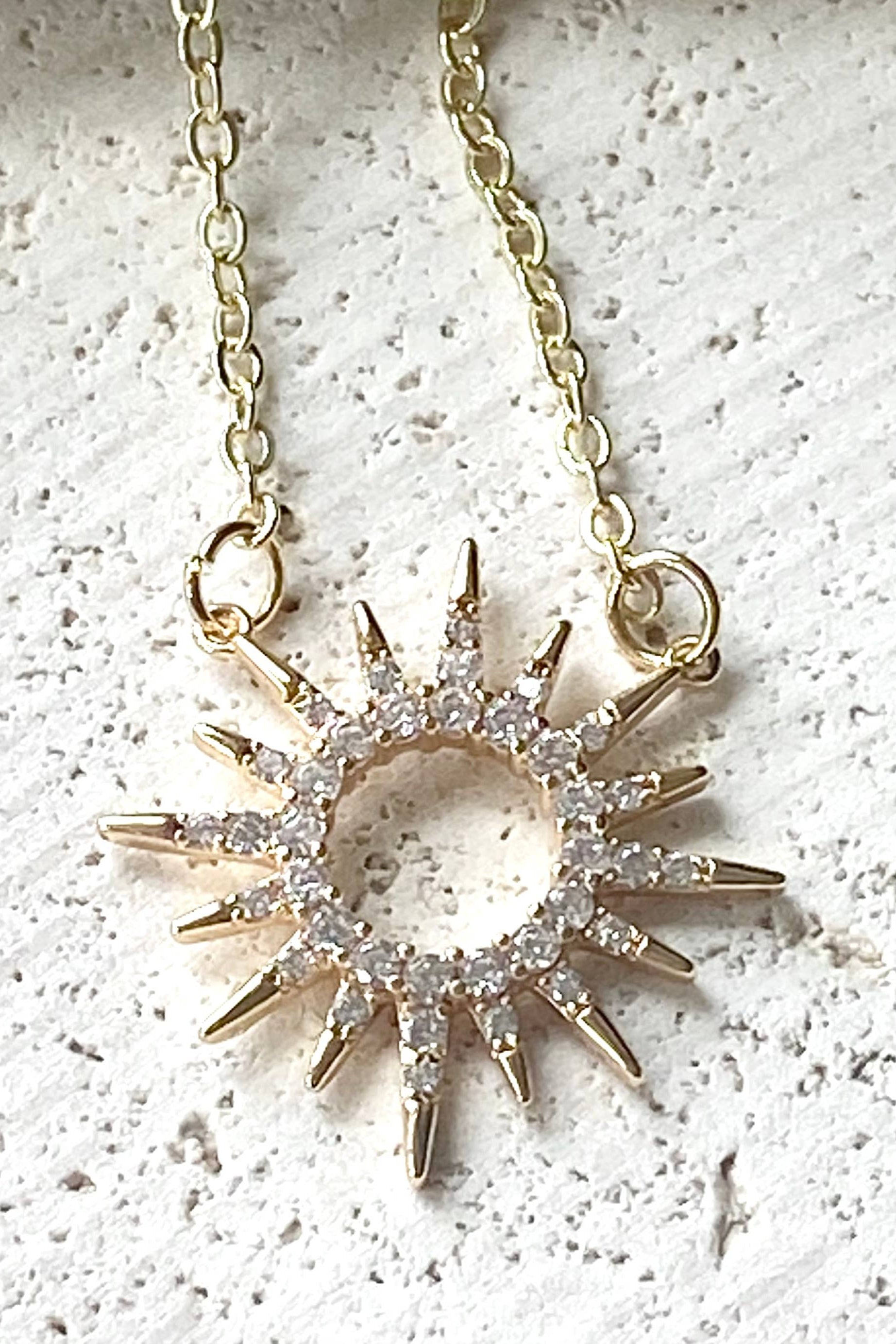 Sun celestial necklace minimalist boutique salon jewelry: Gold / 18”