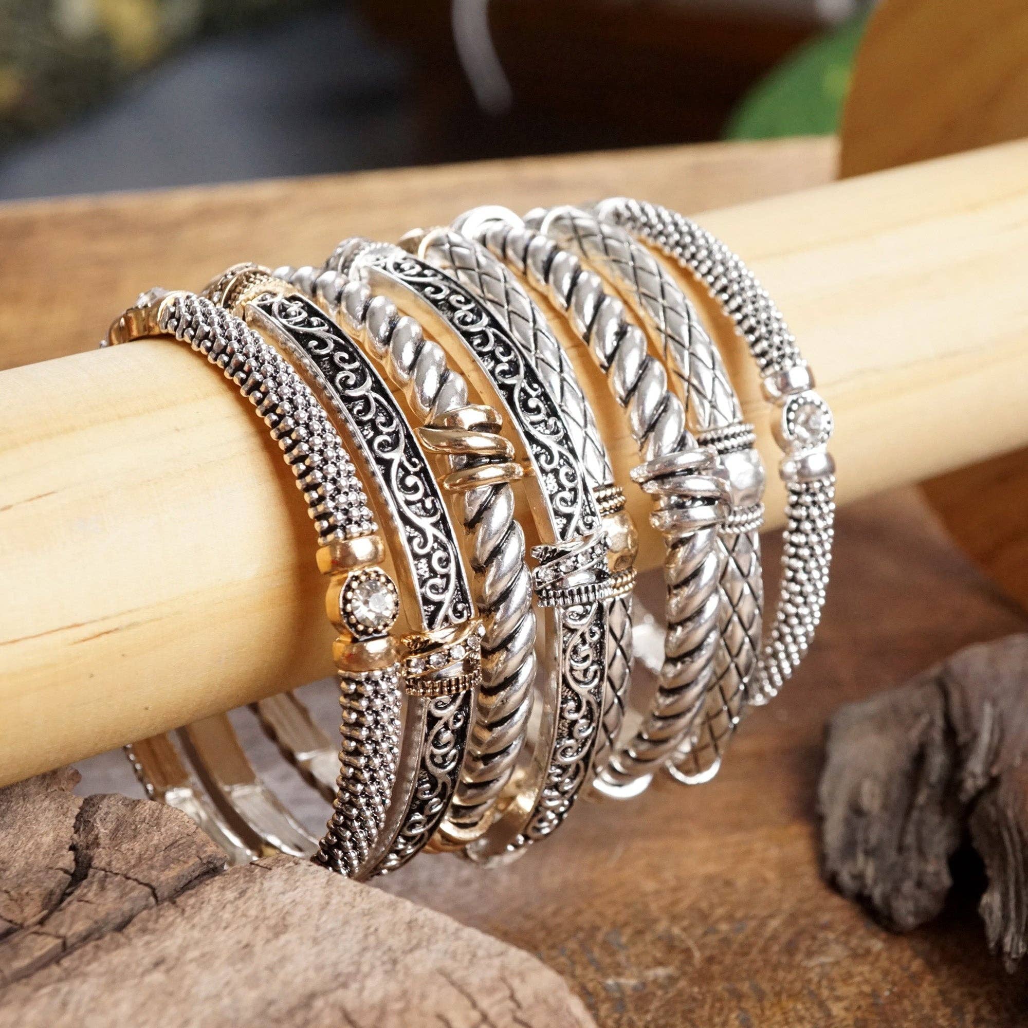 Timeless Layering Textured Bangles:Criss Cross - Silver