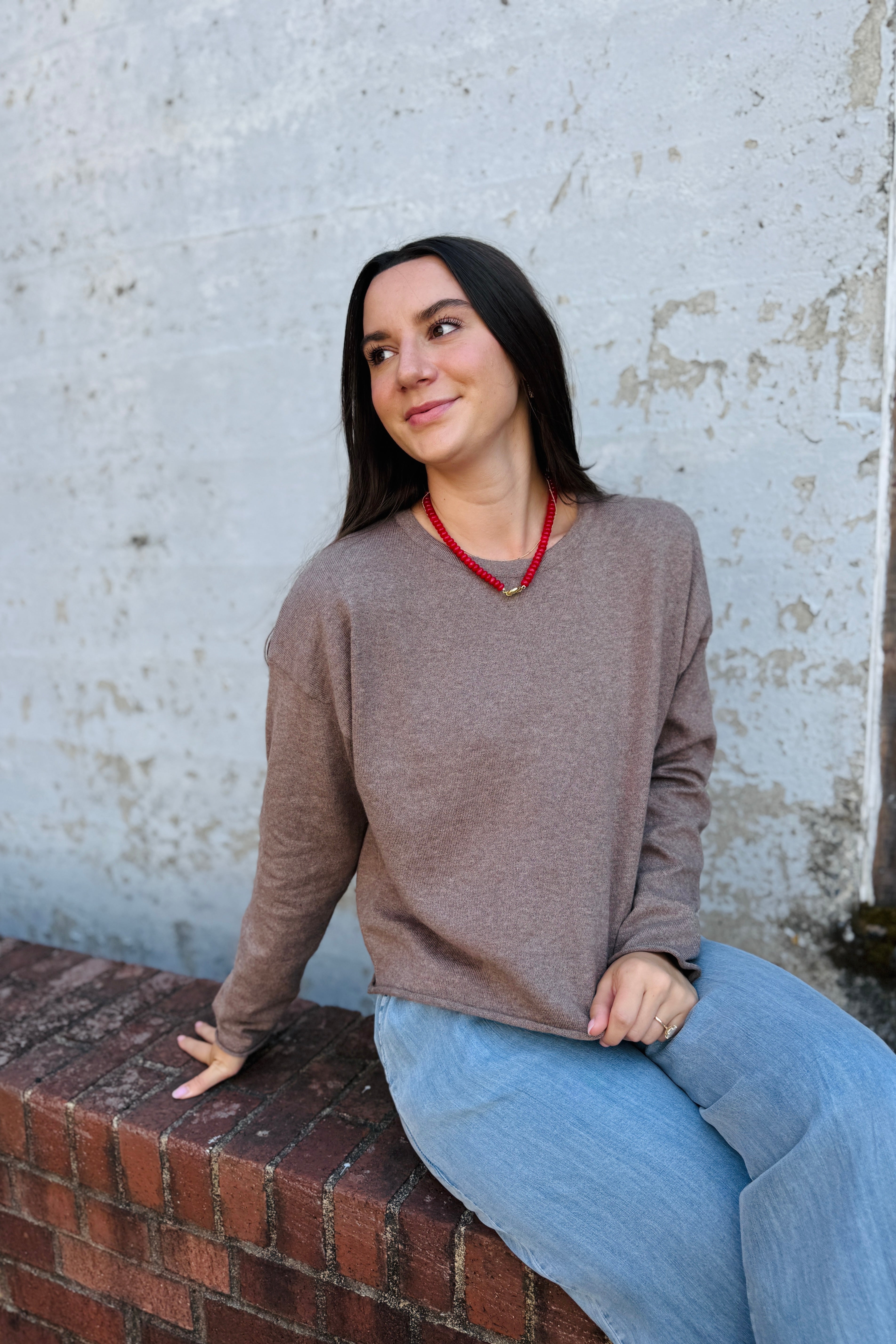 Rolled Hem Boxy Knit Sweater