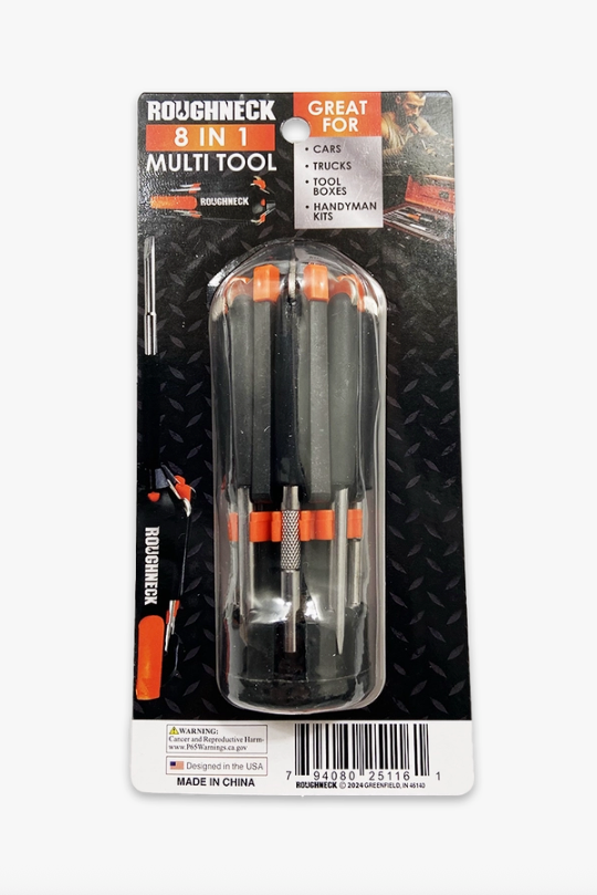 Roughneck 8 in 1 multi tool with light, a versatile screwdriver set with a built-in flashlight for DIY projects, car repairs and household fixes, a great gift for the handyman in your life