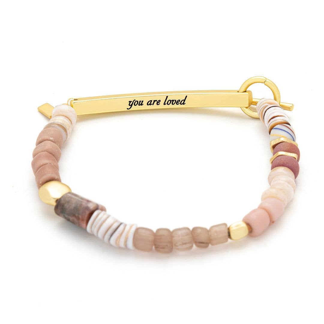 Hidden Message Bracelet - Loved/Rhodochrosite/Gold