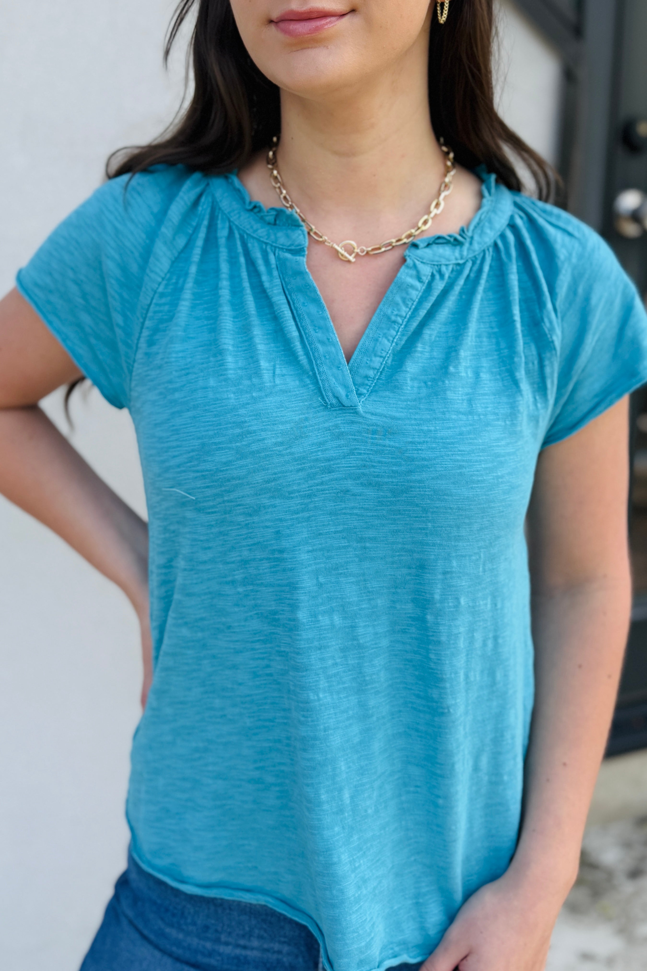 Ruffle Henley Swing Top