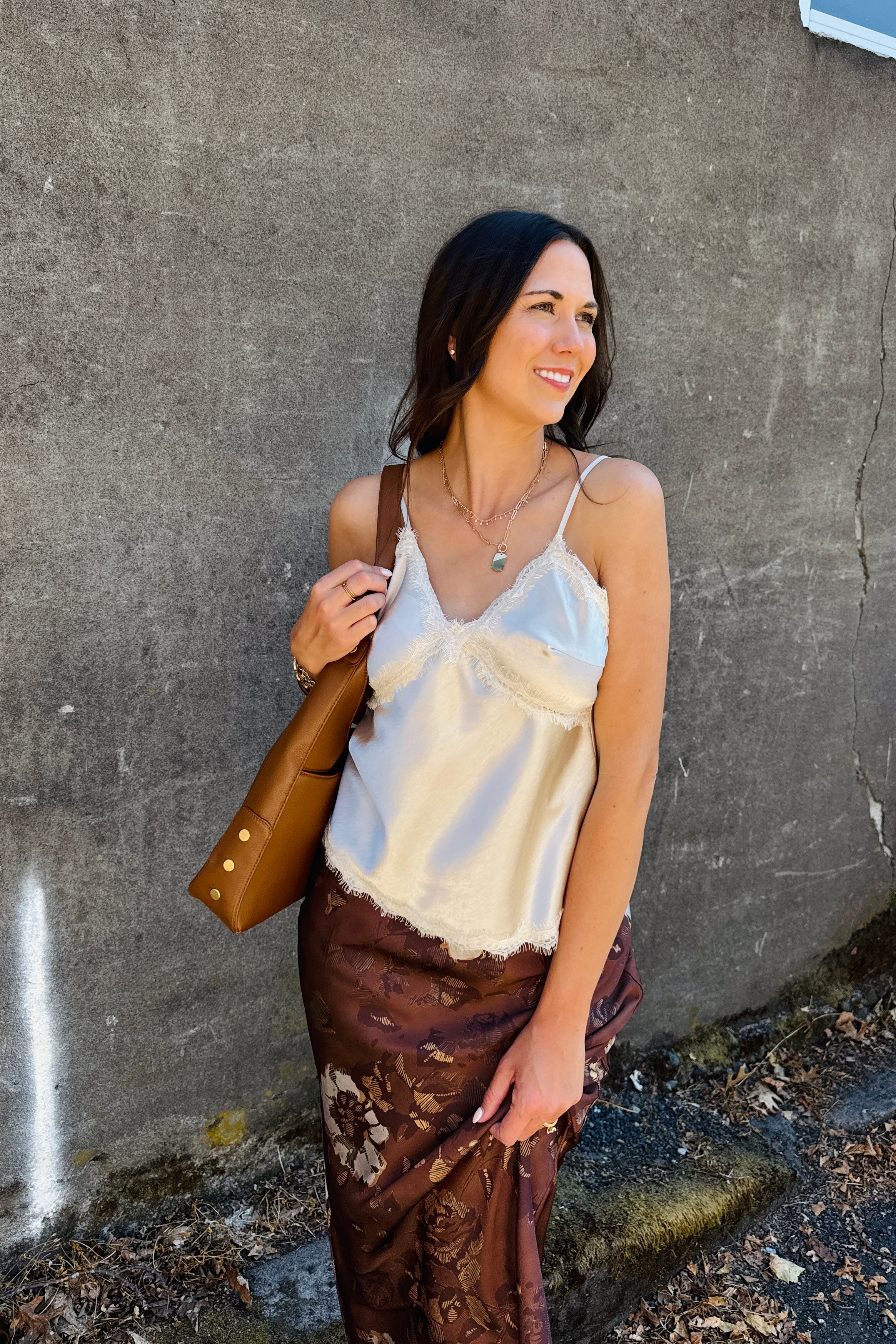 Satin Lace Trimmed Cami