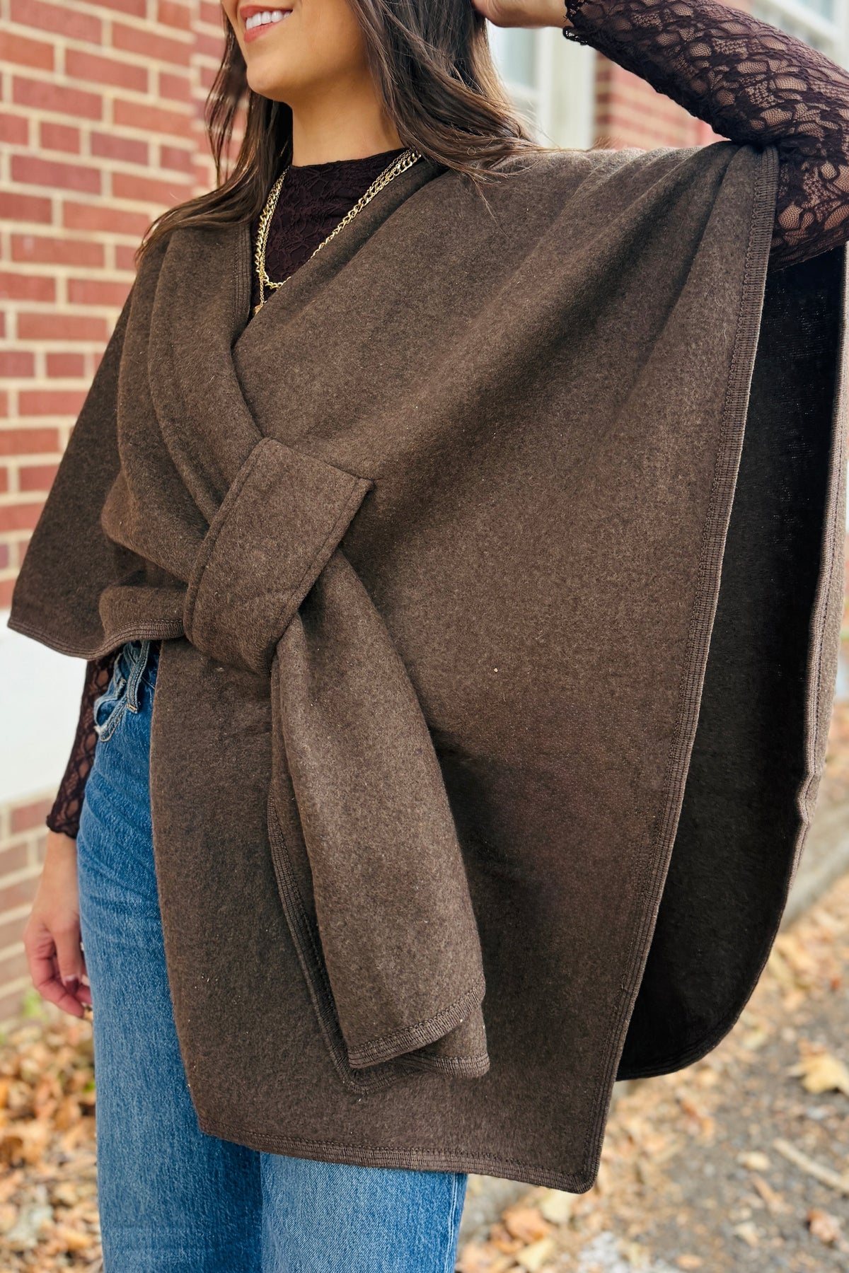 Knit Shawl Wrap - Brown