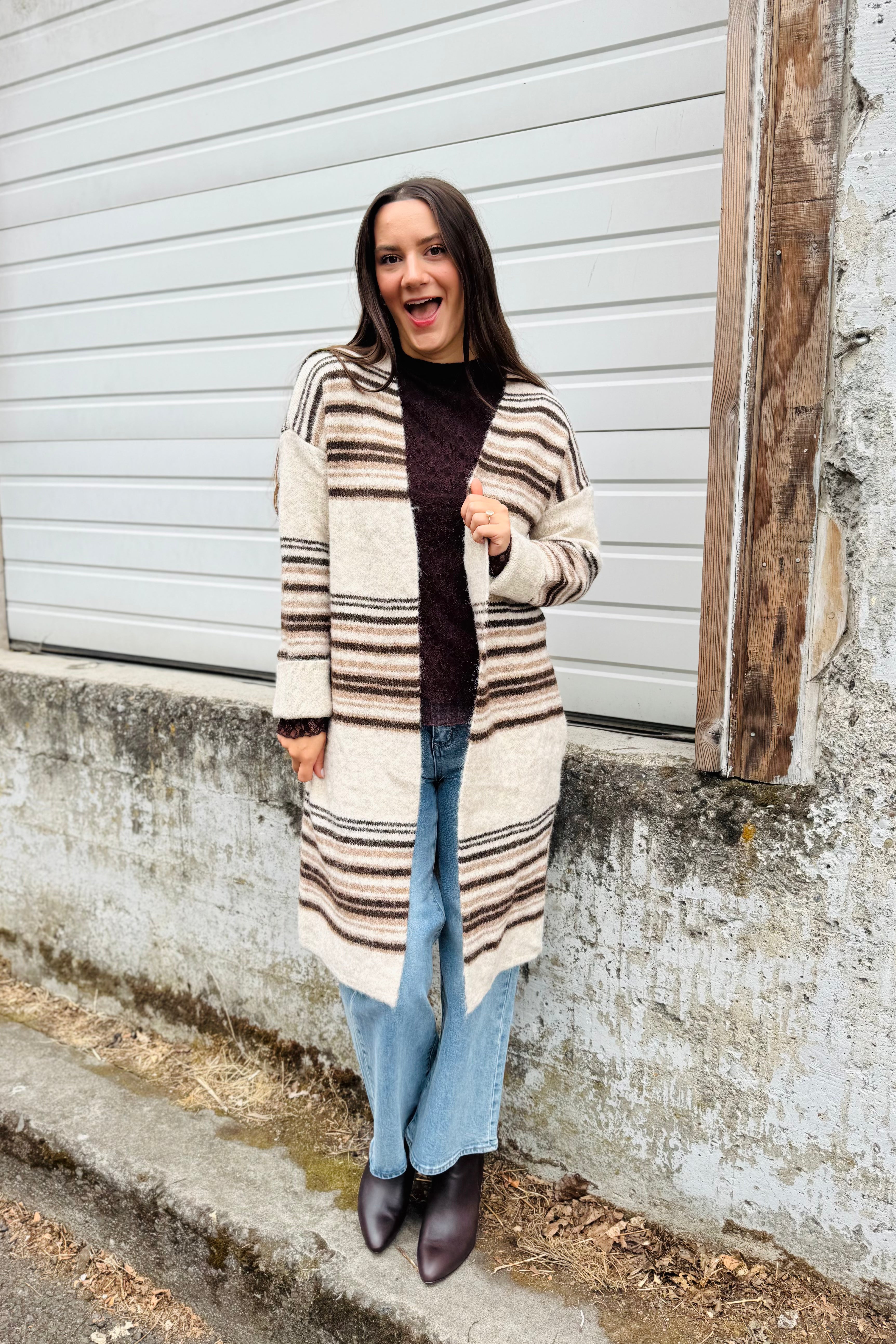 Brown Stripe Long Cardi