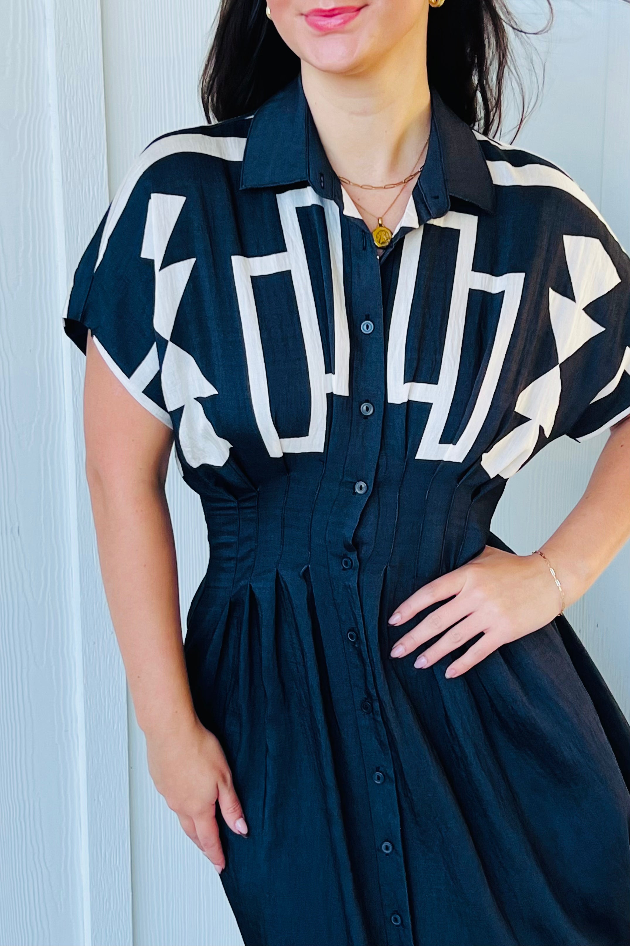 Button Down Geo Dress