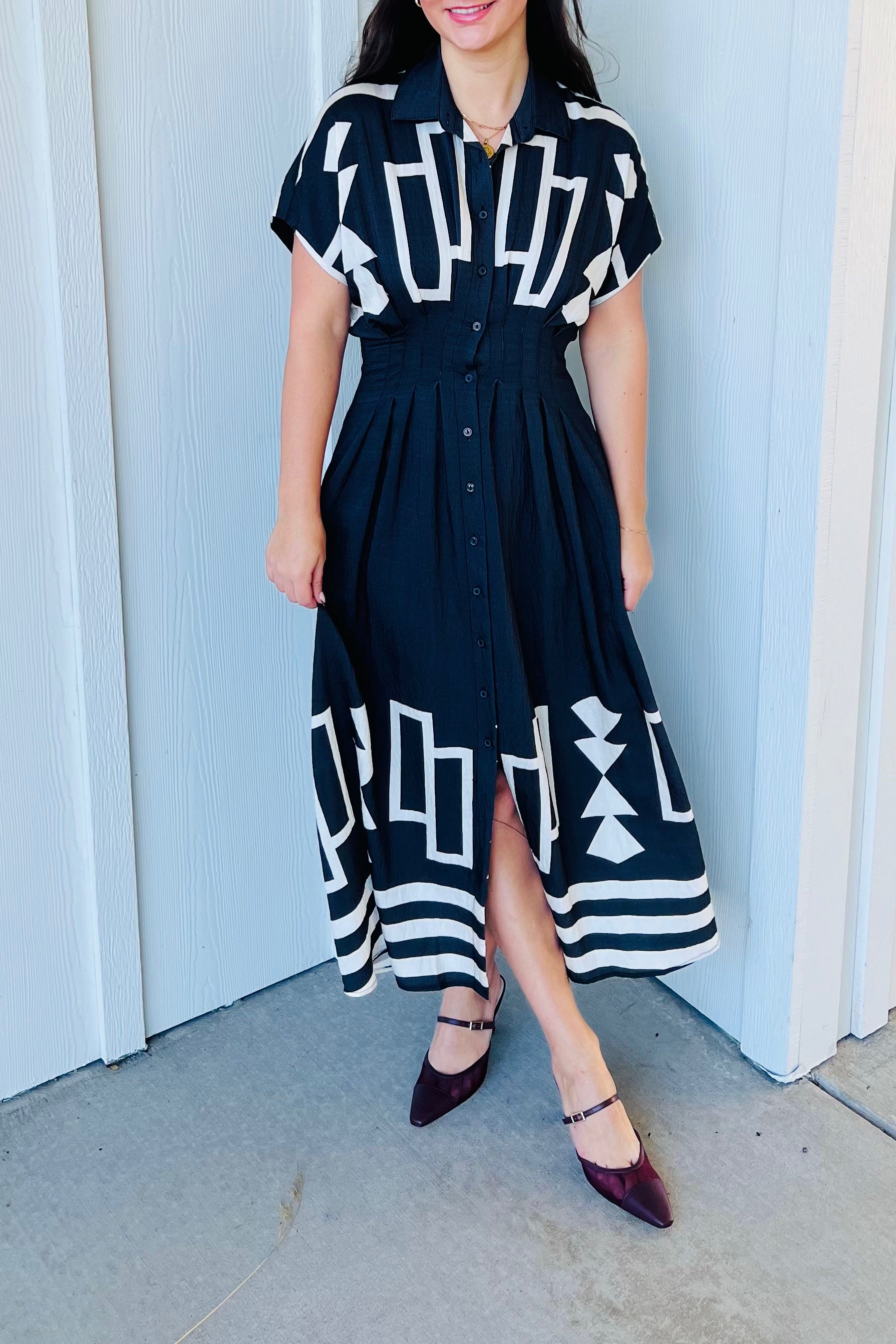Button Down Geo Dress