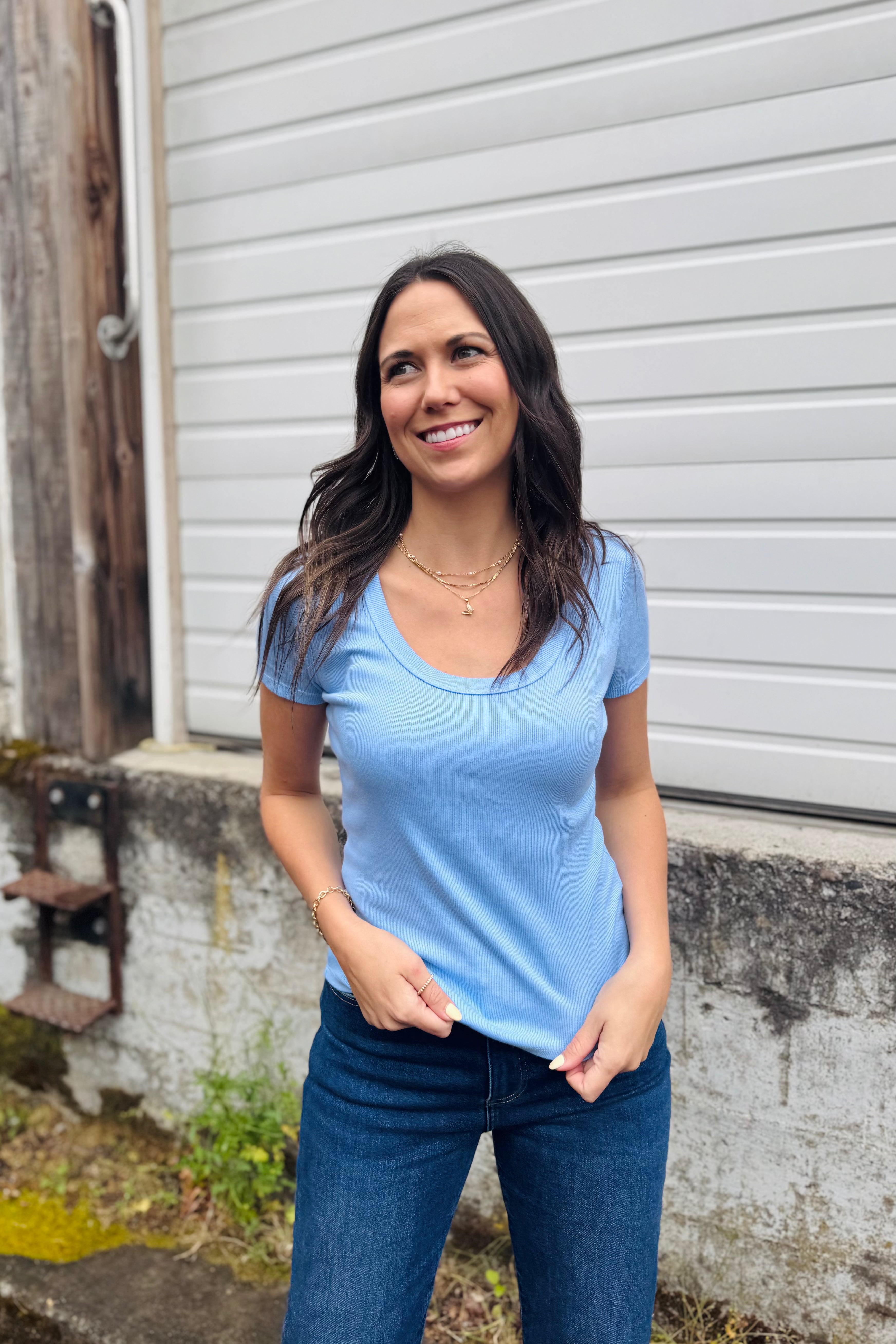 Calla Scoop Neck Tee - Sky