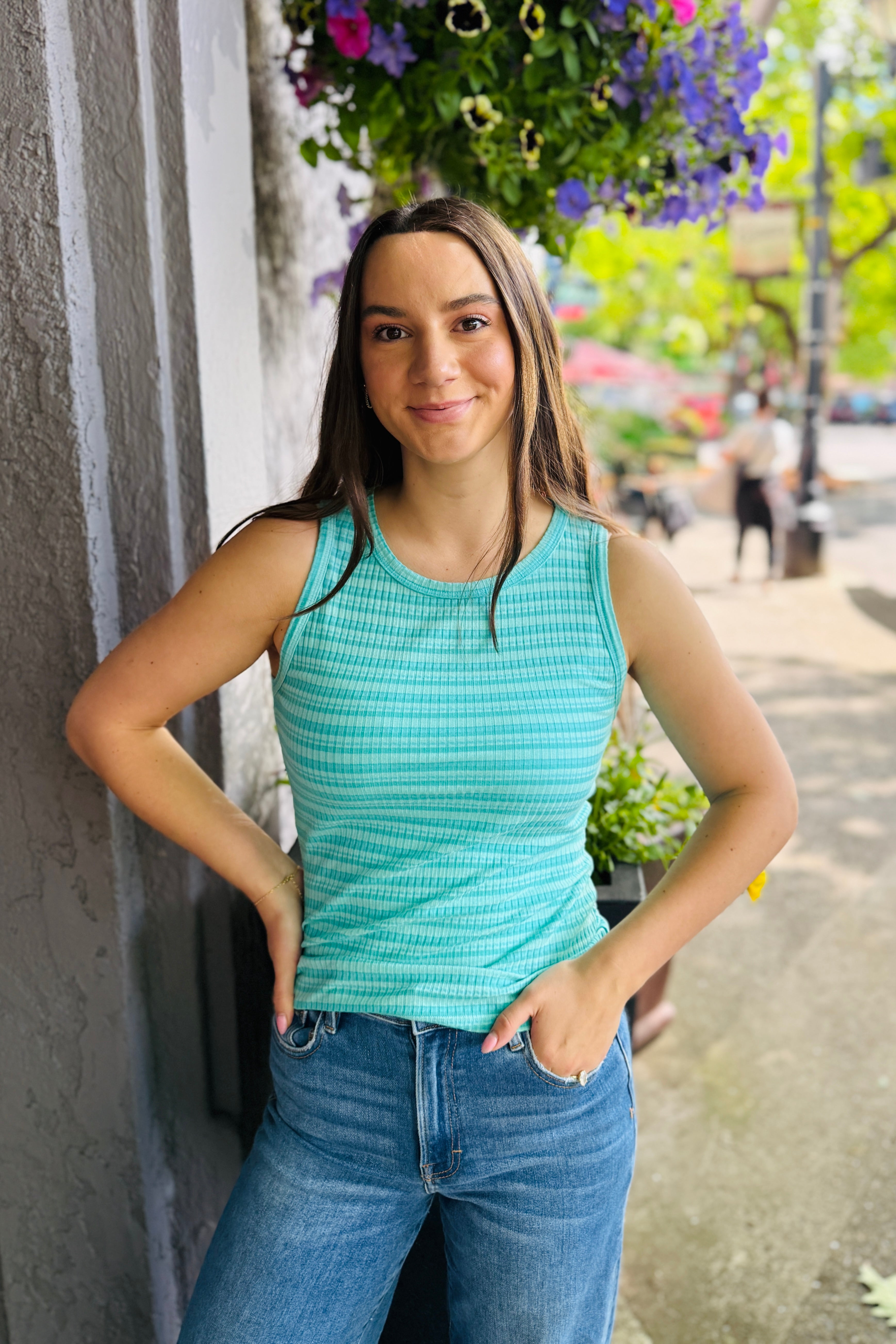 Carolie Ribbed Tank-Aruba