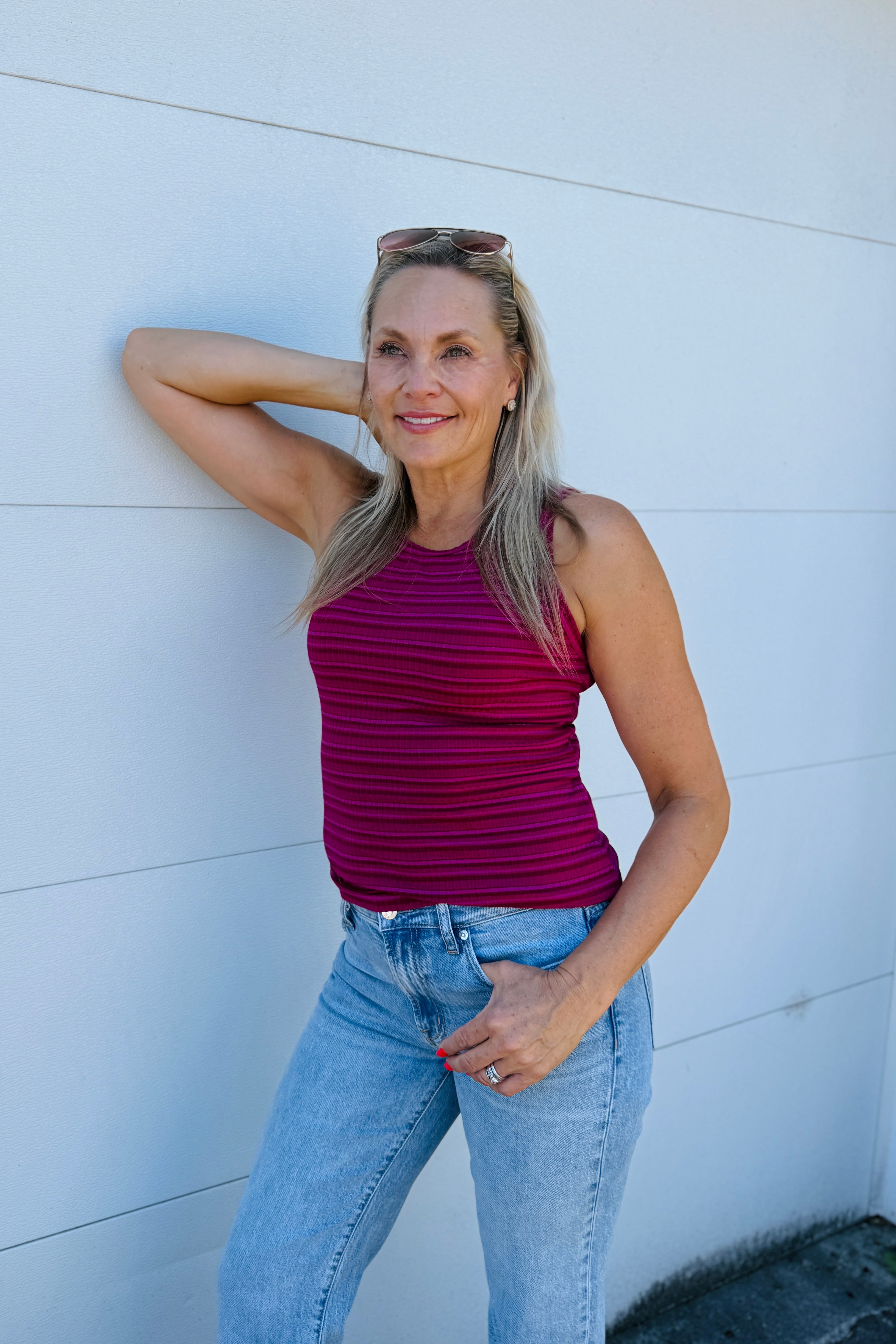 Carolie Ribbed Tank-French Rose
