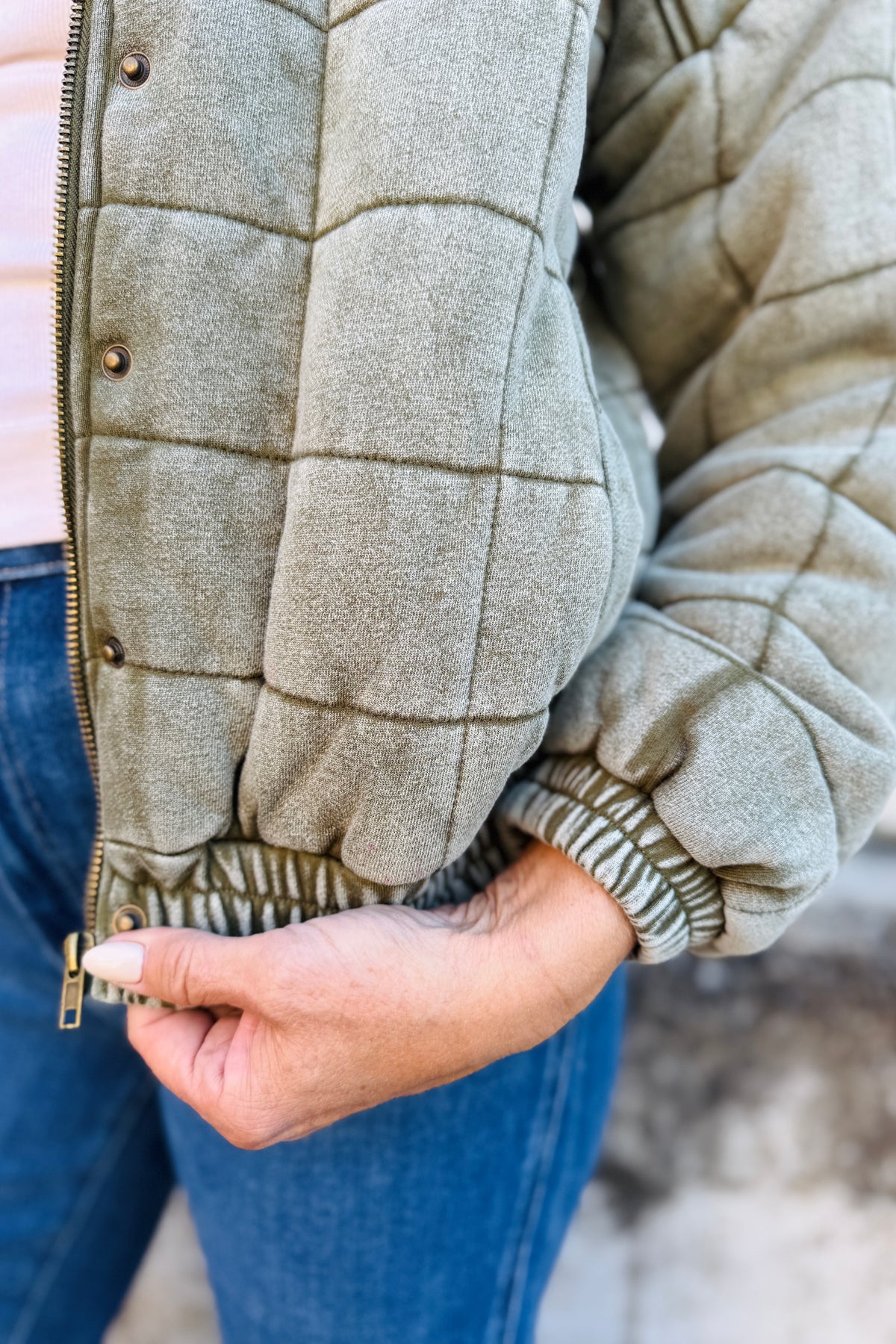 Chaser Quilted Long Sleeve Jacket in Olive