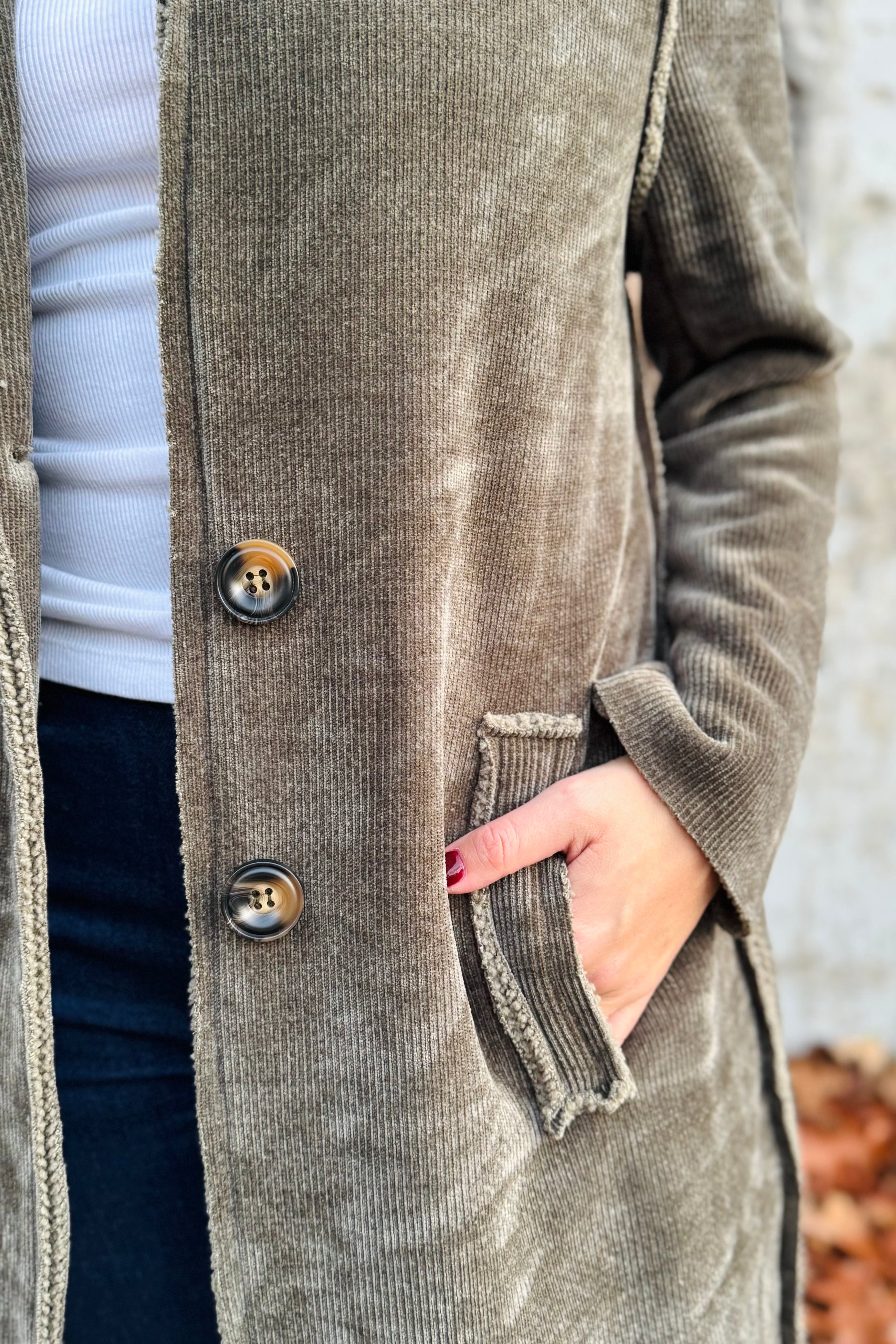 Cozy Corduroy Mid Length Jacket