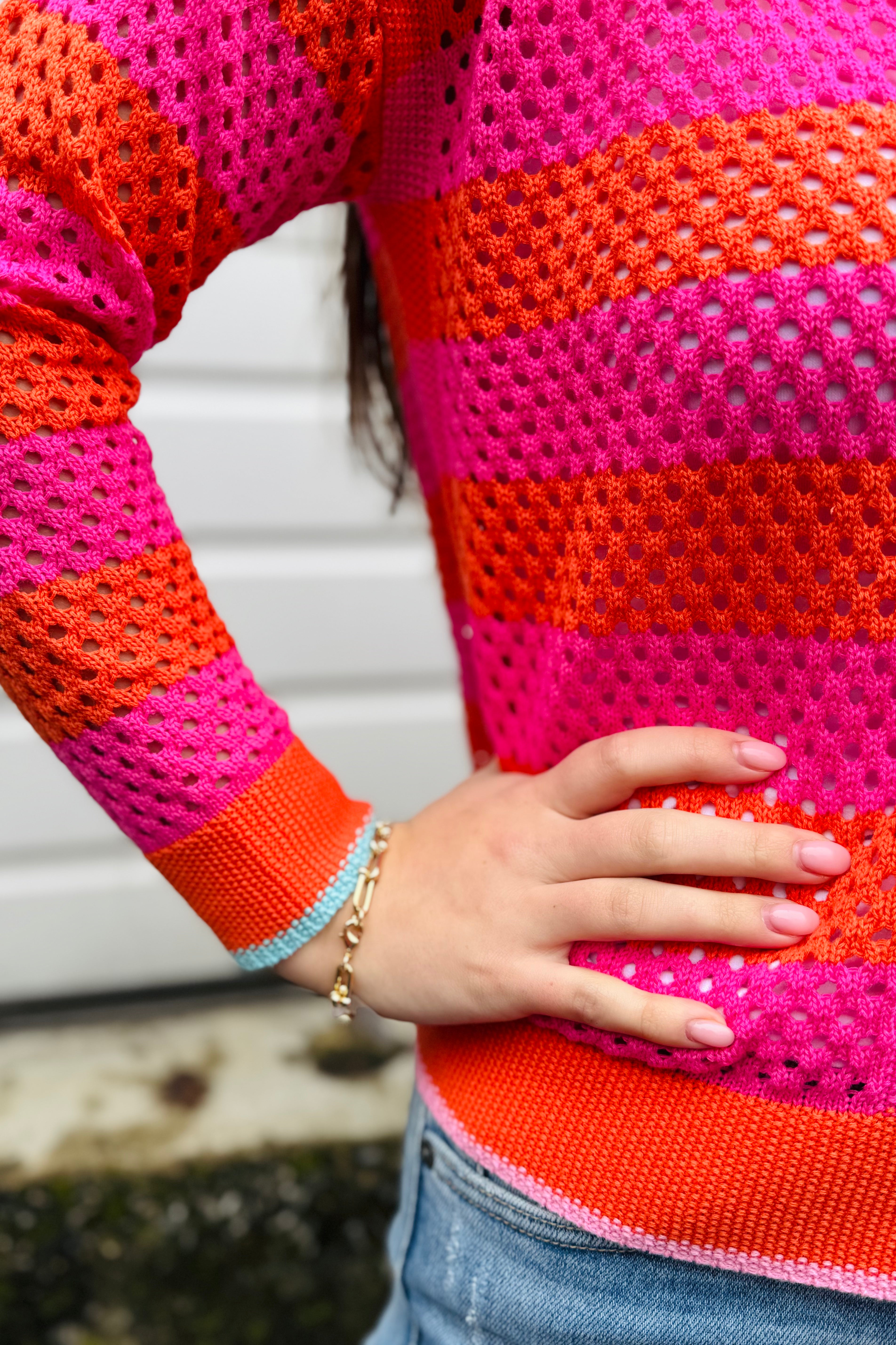 Crochet Zip Stripe Sweater