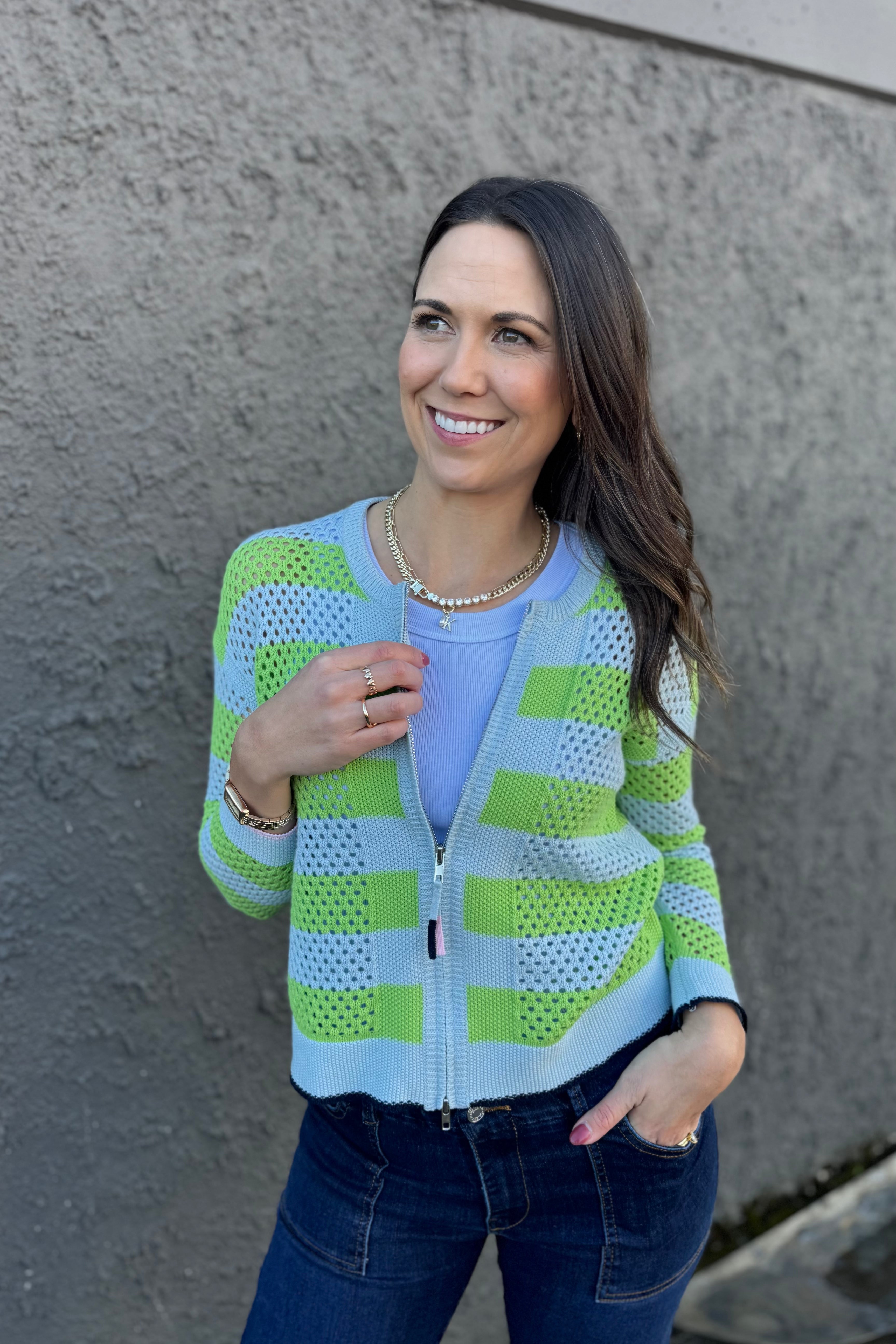 Crochet Zip Stripe Sweater