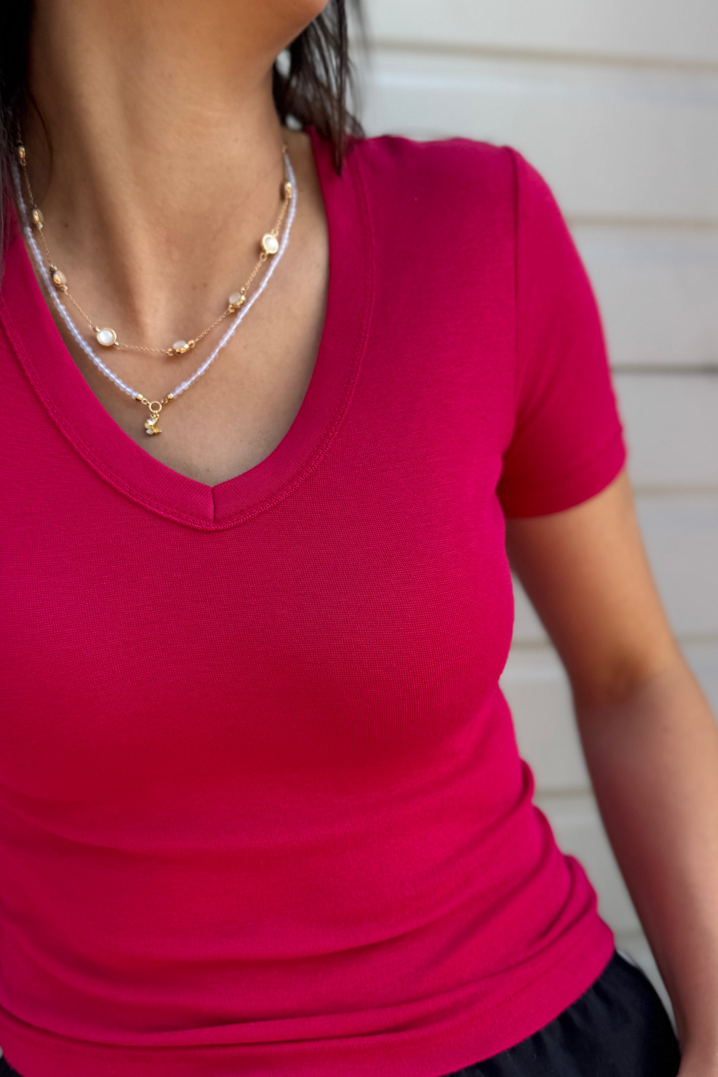 S/S V-Neck Crop - Pink