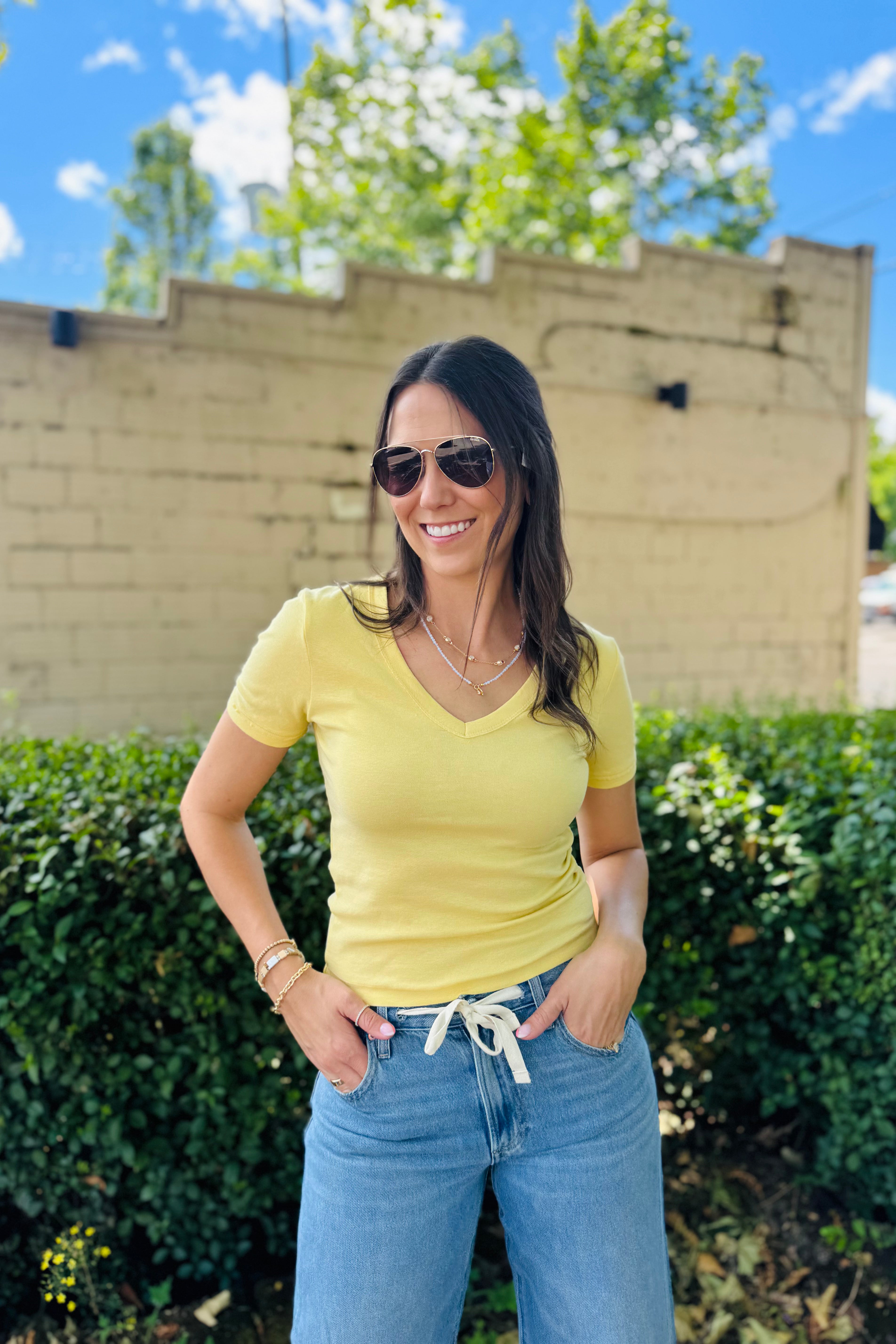 S/S V-Neck Crop - Citrine