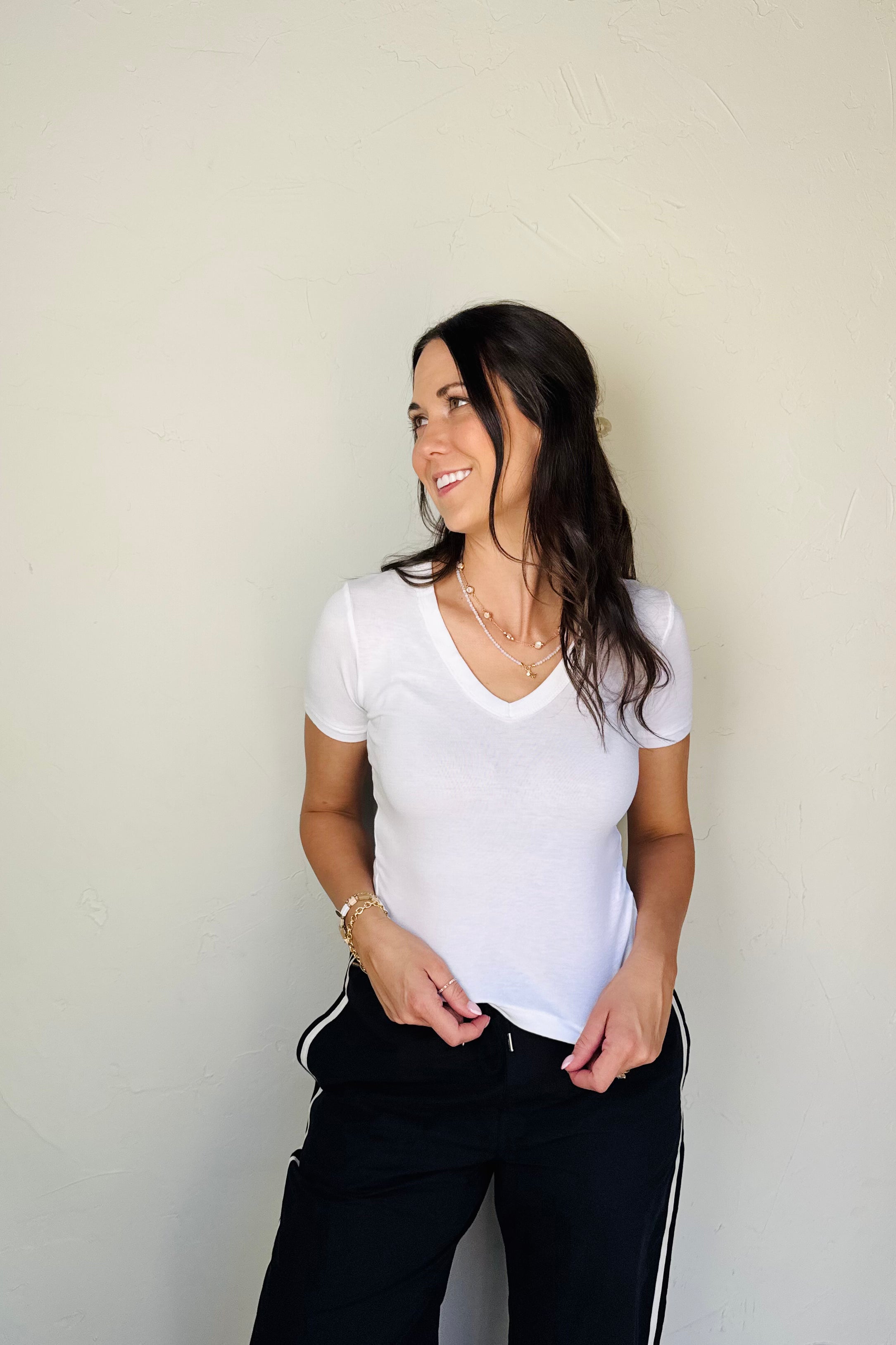 S/S V-Neck Crop - White