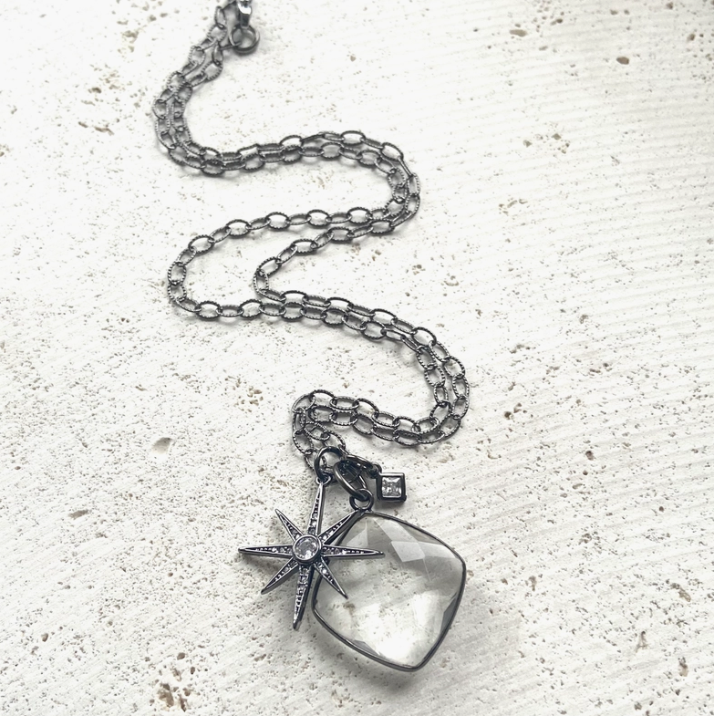 Crystal Cluster Gunmetal Necklace