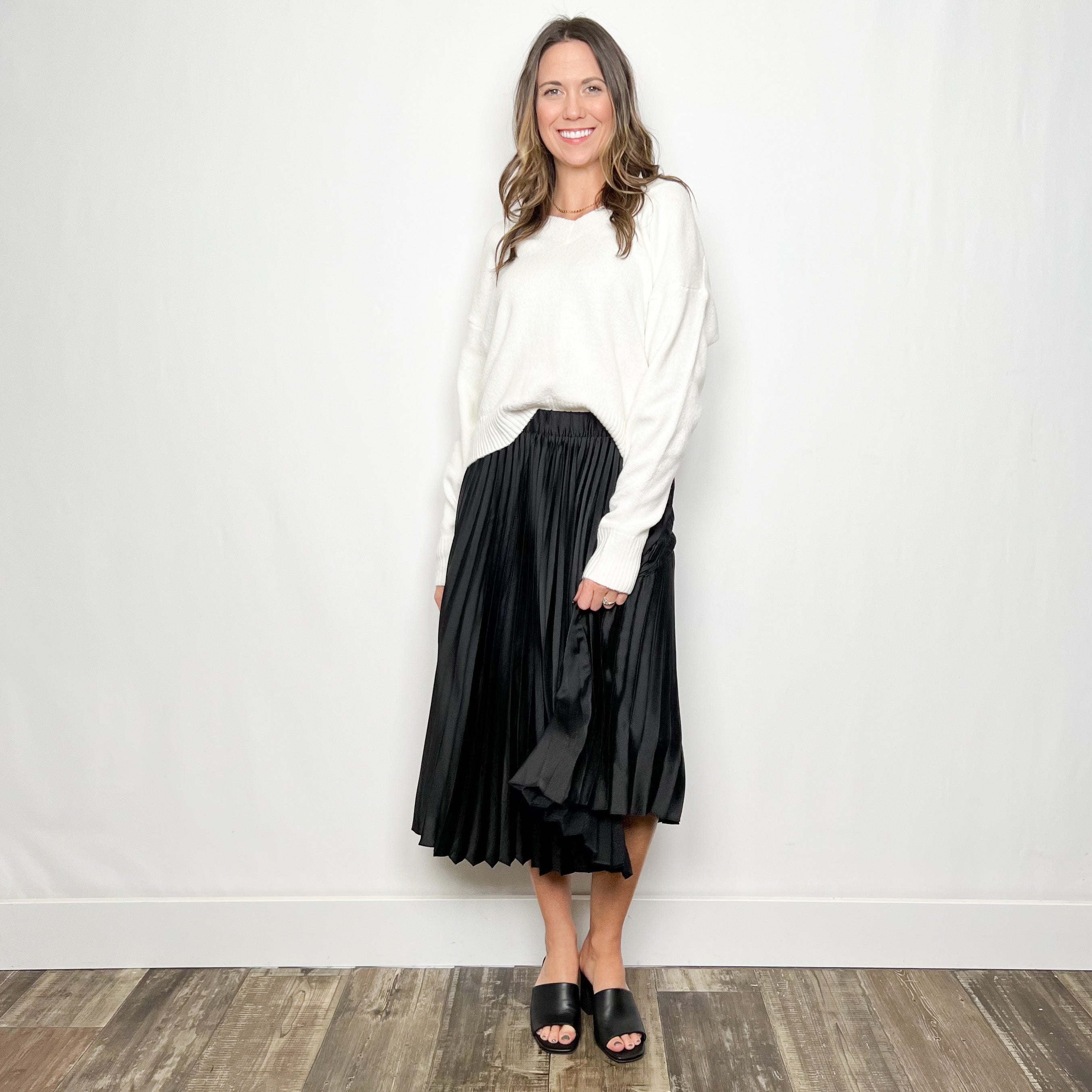 Everyday Pleated Satin Skirt