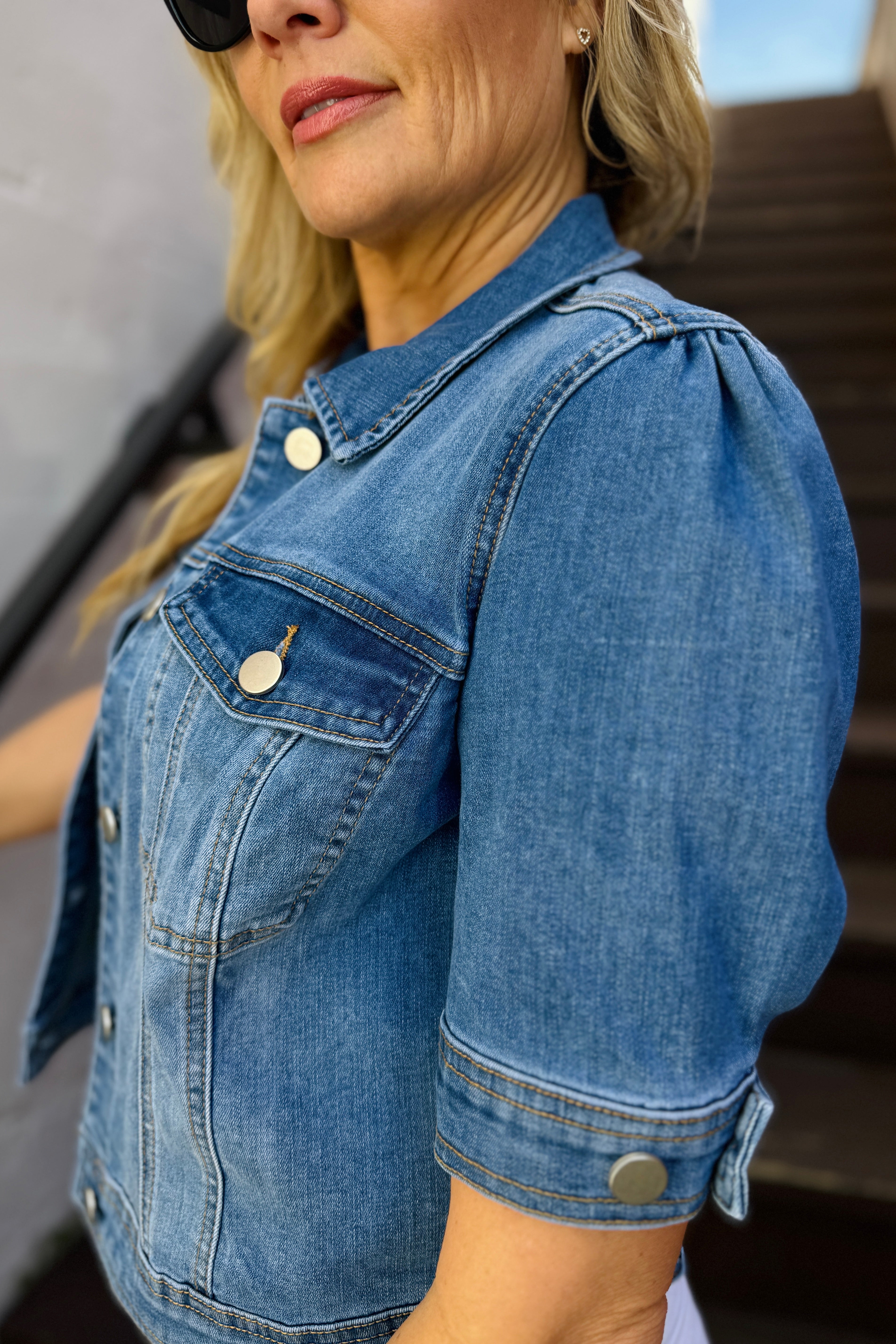Elbow Sleeve Denim Jacket-Harbor
