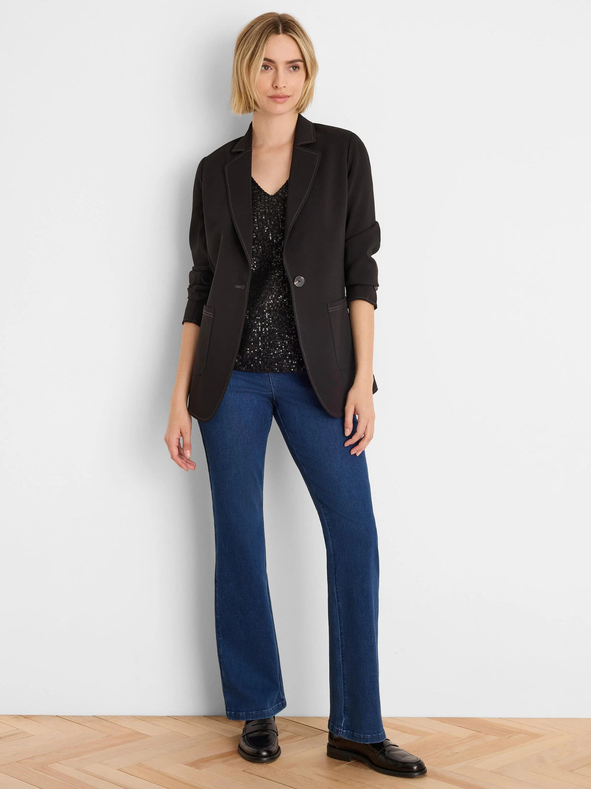 Nic + Zoe Sleek Stretch Accent Stitch Blazer in Black Onyx