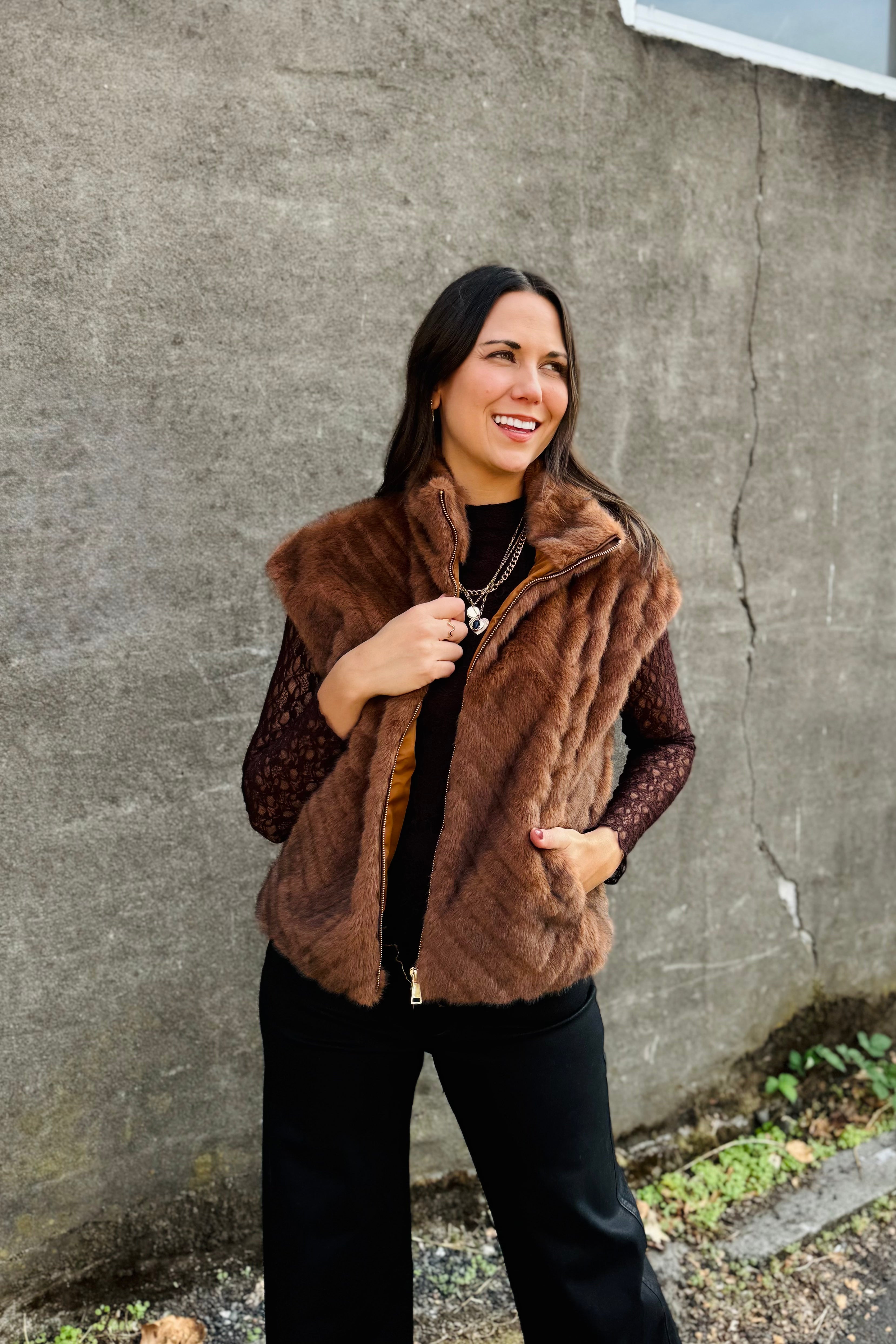 Faux Fur Chevron Zip Vest