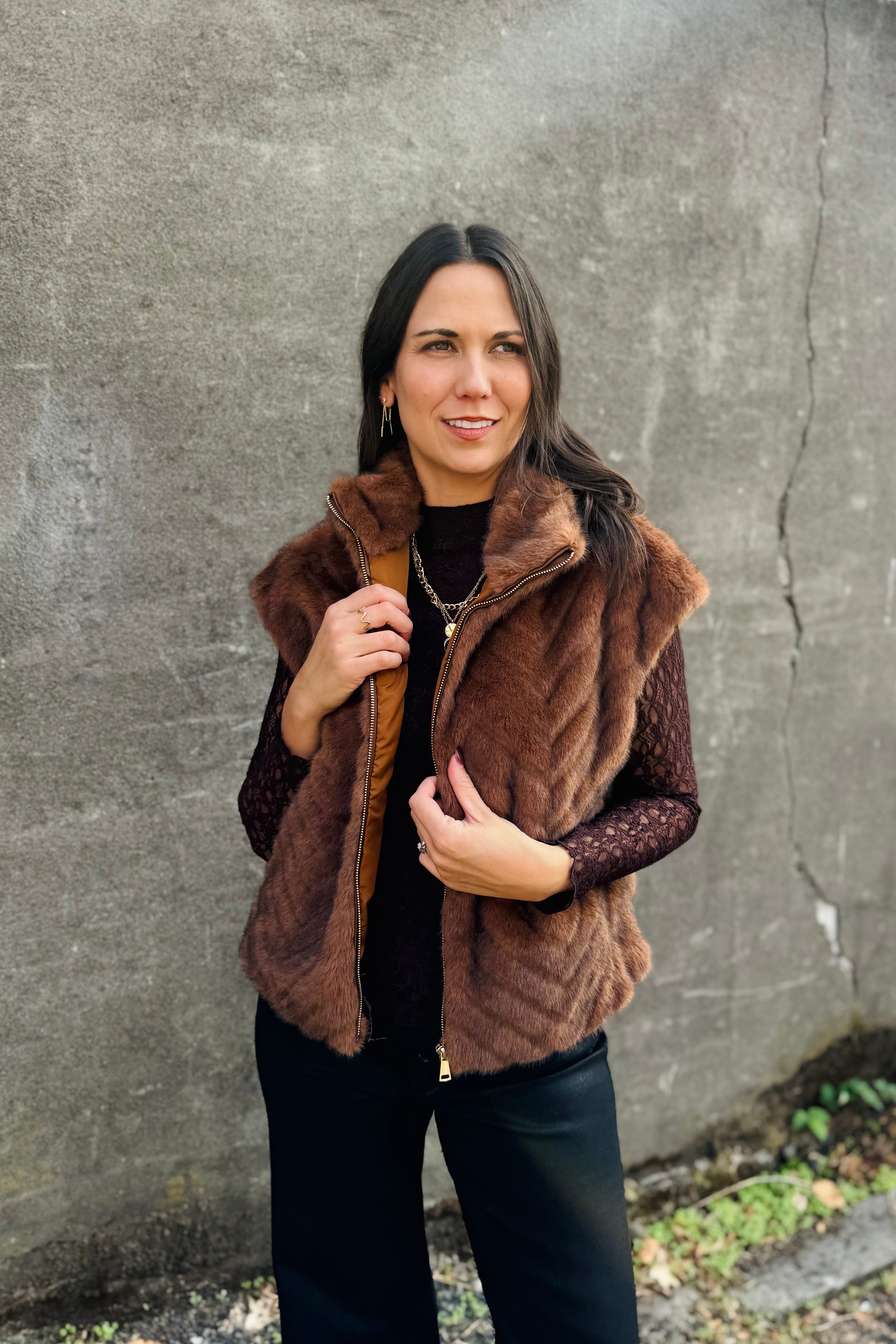 Faux Fur Chevron Zip Vest
