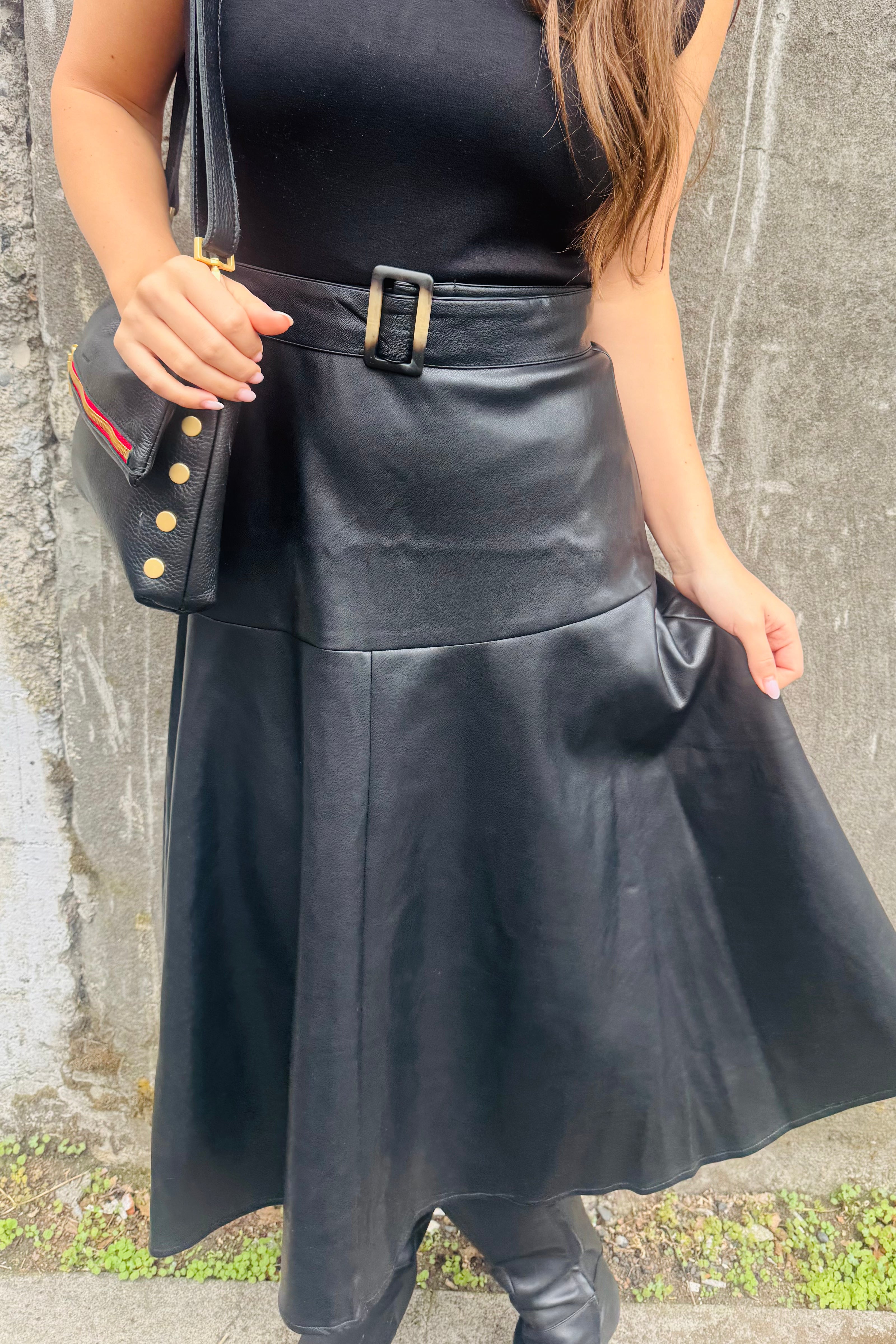 Faux Leather Skater Midi Dress