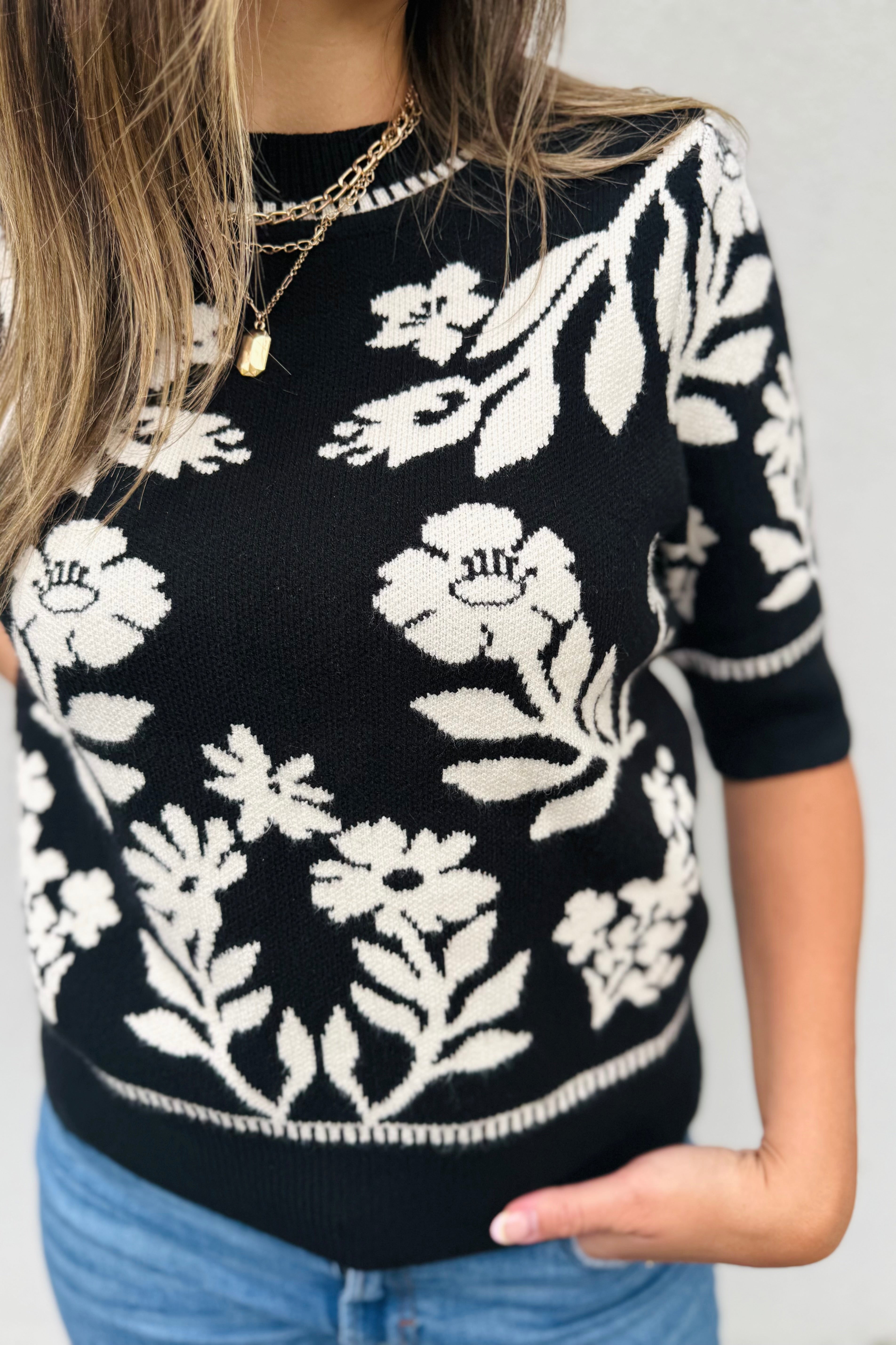 Floral knit sweater