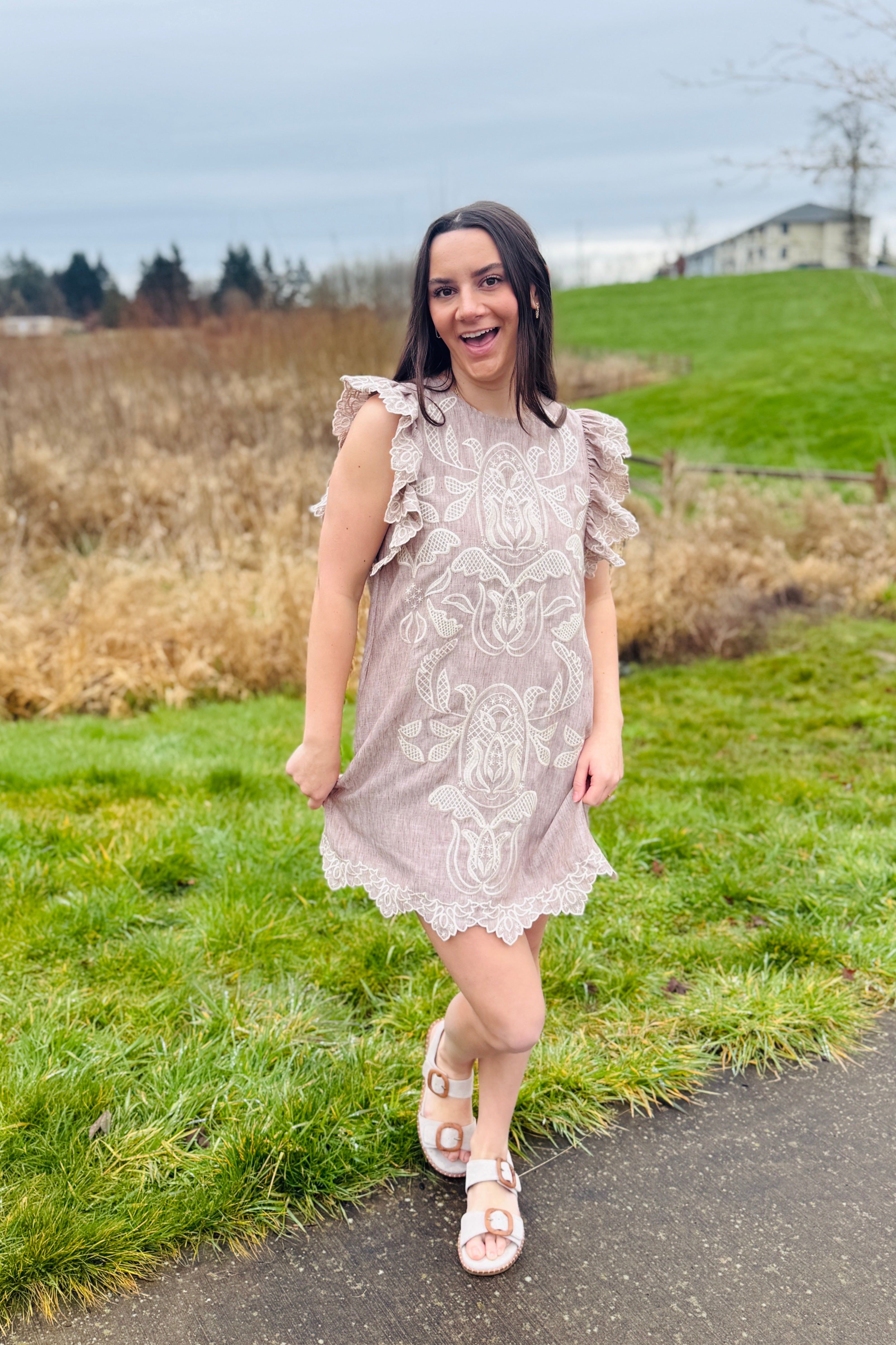 Flutter Sleeve Embroidery Dress