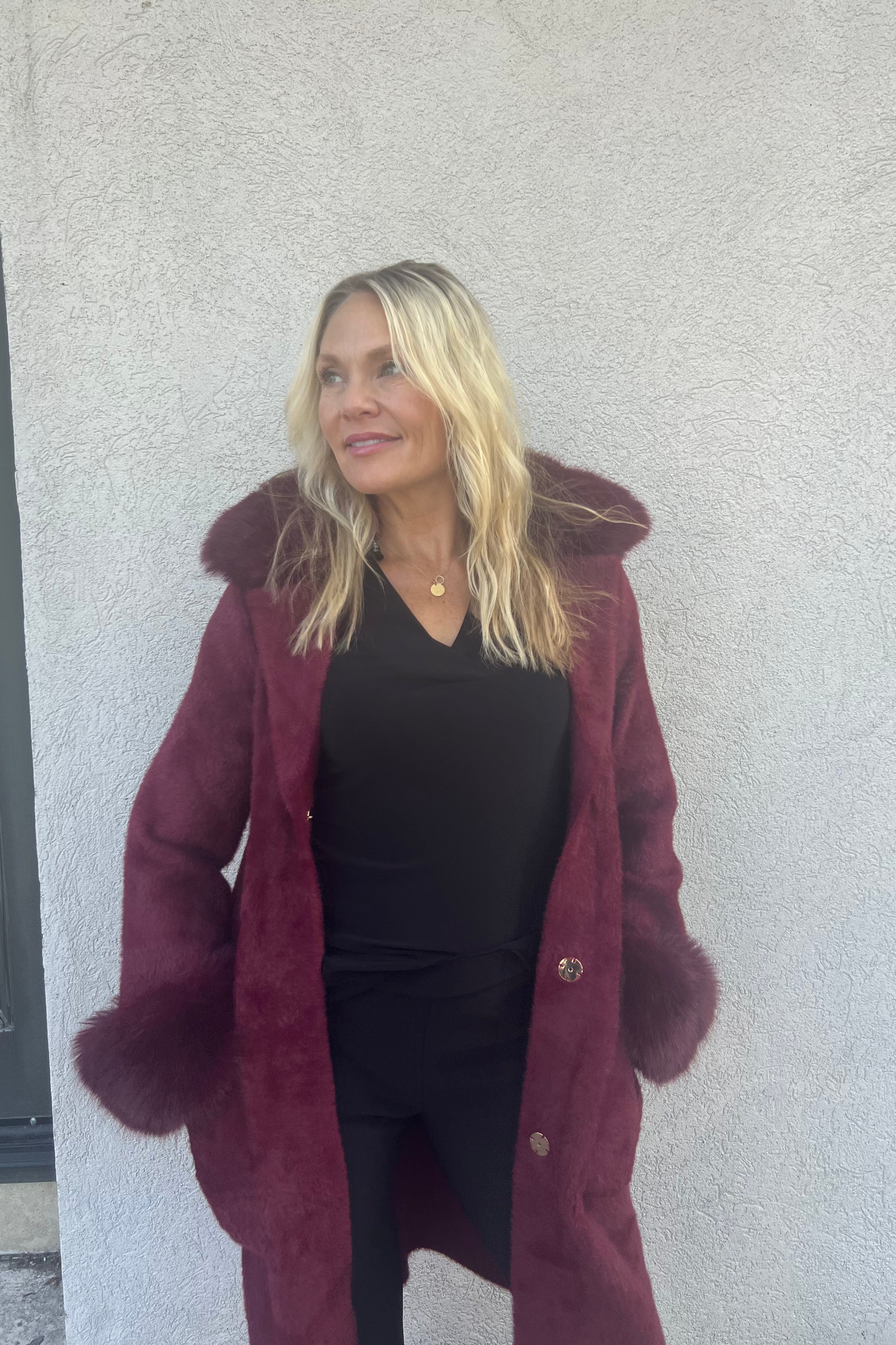Fur Trim Shawl Coat