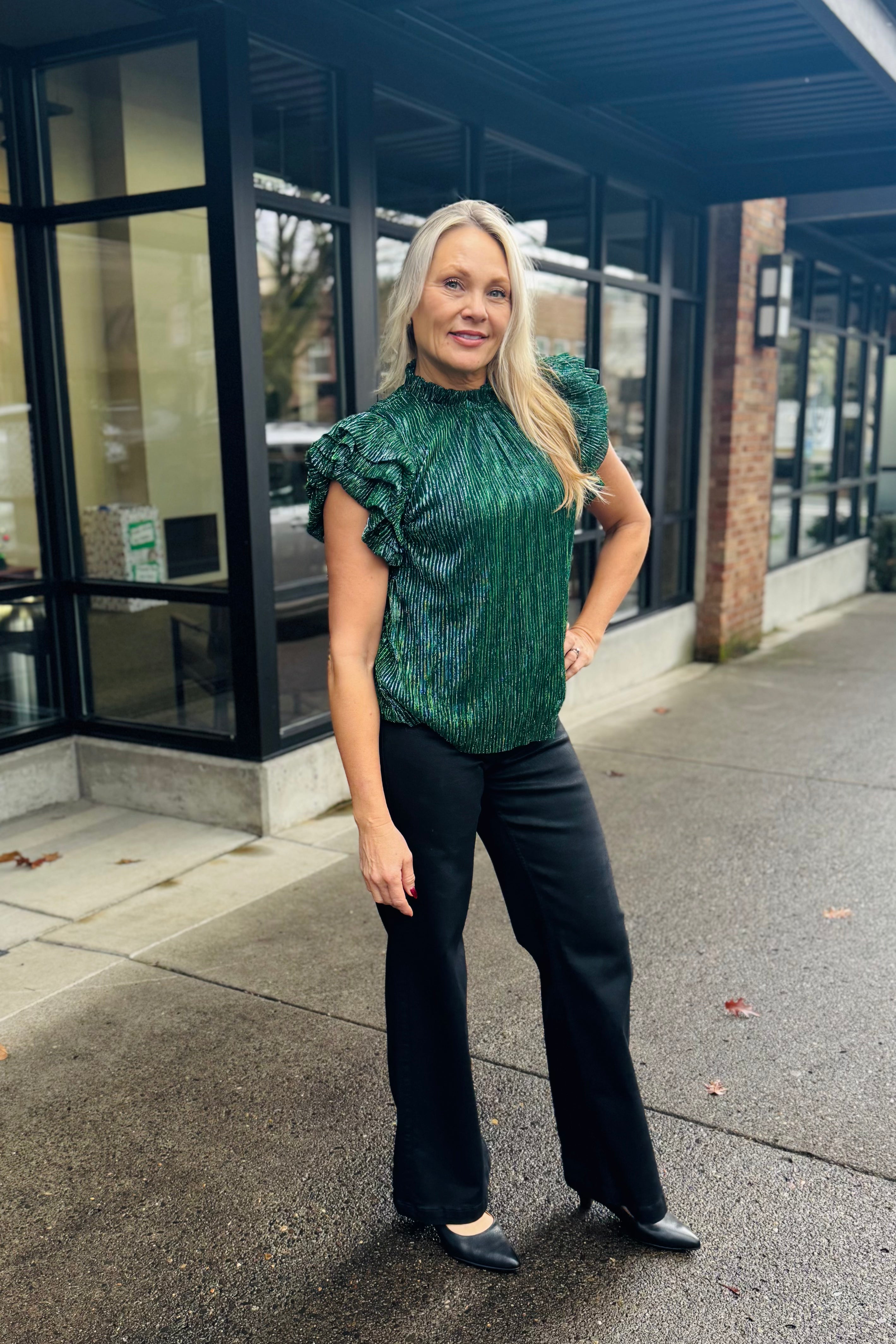 Green Metallic Flutter Sleeve