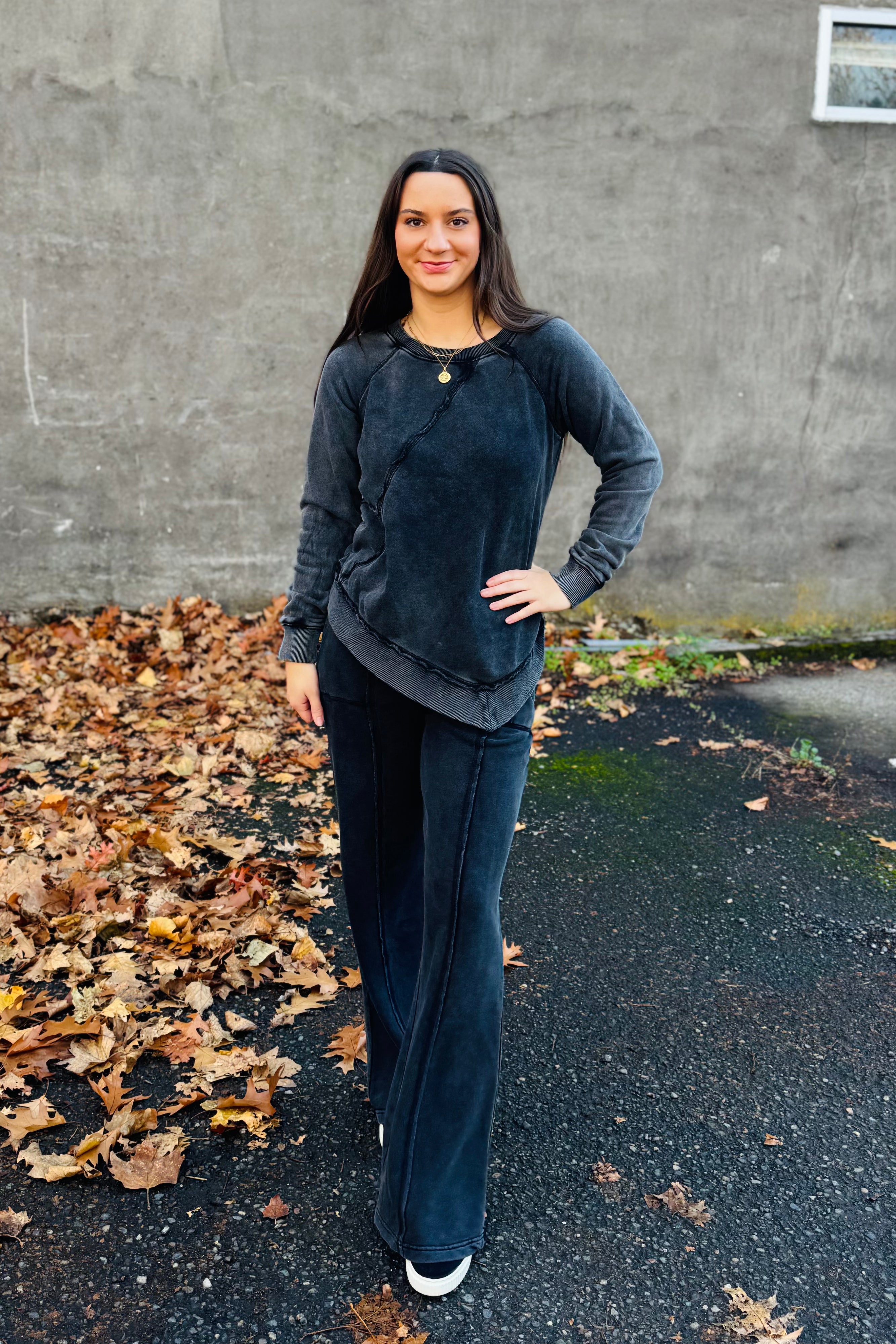 Crafted from sustainable materials, the Hester Wide Leg Pant delivers effortless comfort throughout your day. The mineral wash finish adds visual depth while the relaxed wide-leg silhouette provides unrestricted movement. Exceptionally soft against the skin, this versatile piece pairs seamlessly with layered tops and asymmetrical sweatshirts for a refined, contemporary look.