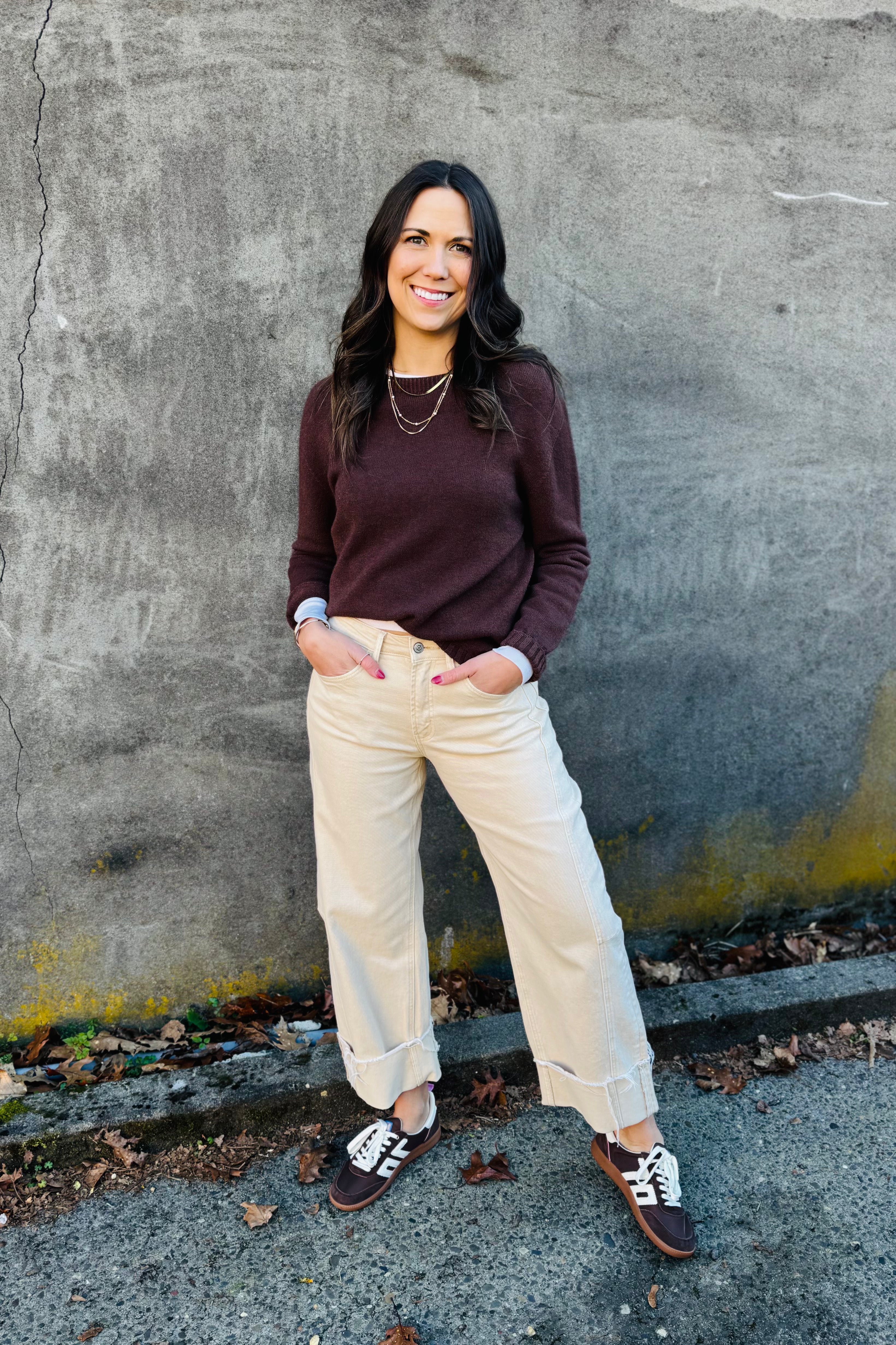 High Rise Side Panel Crop Cuffed Barrel Jeans