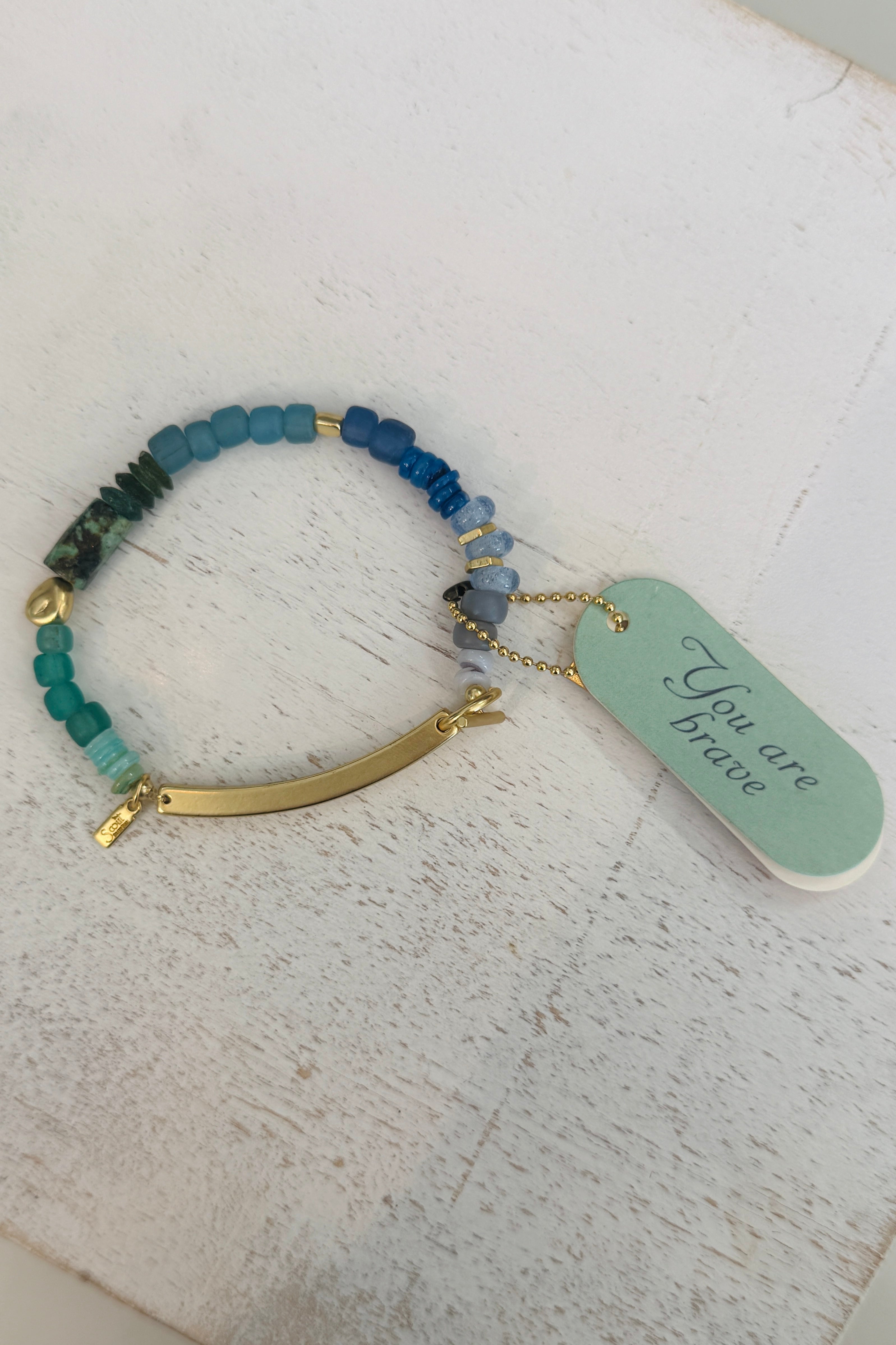 Hidden Message Bracelet - Brave/African Turquoise/Gold