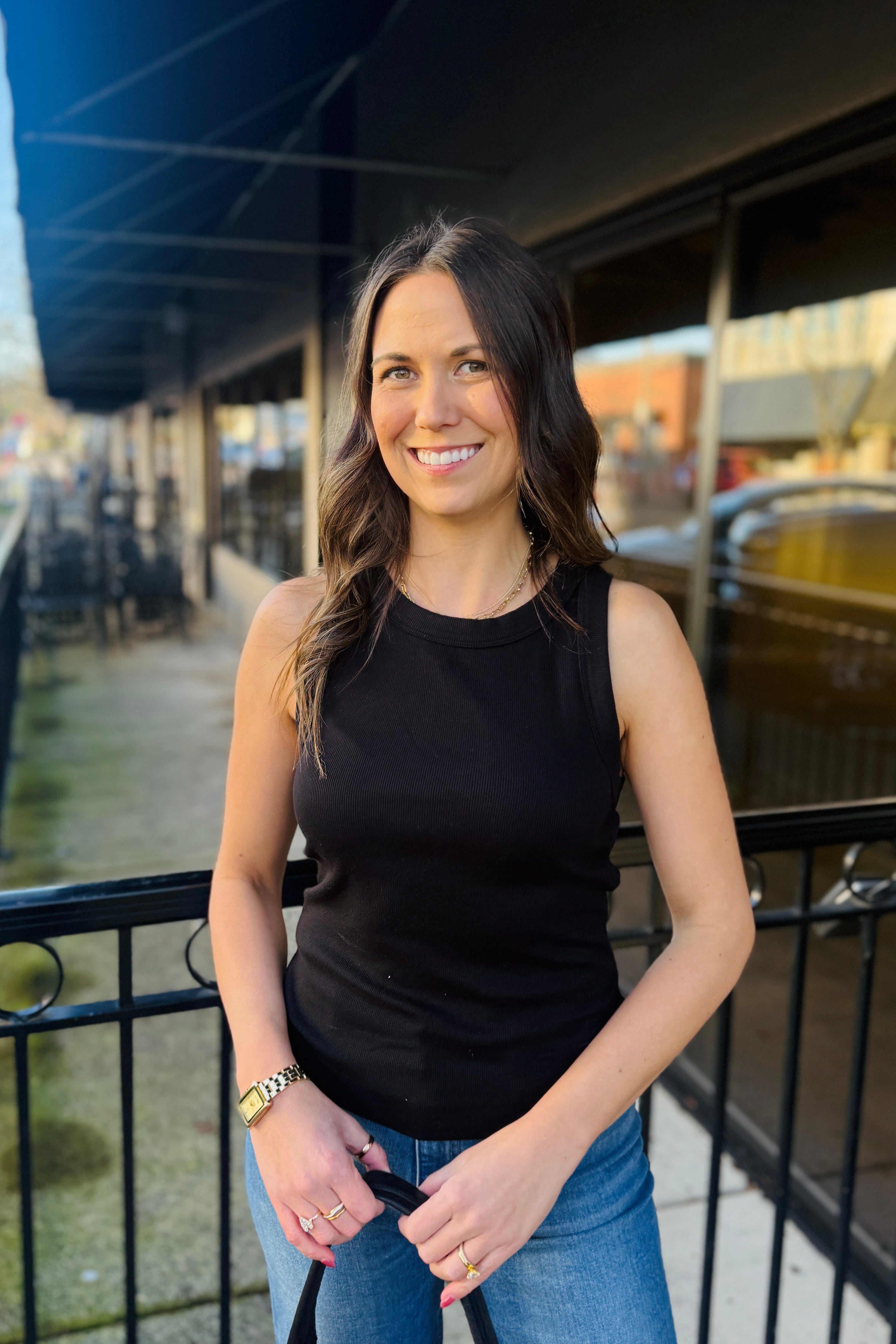 Gina Wide Binding Crop Top-Black