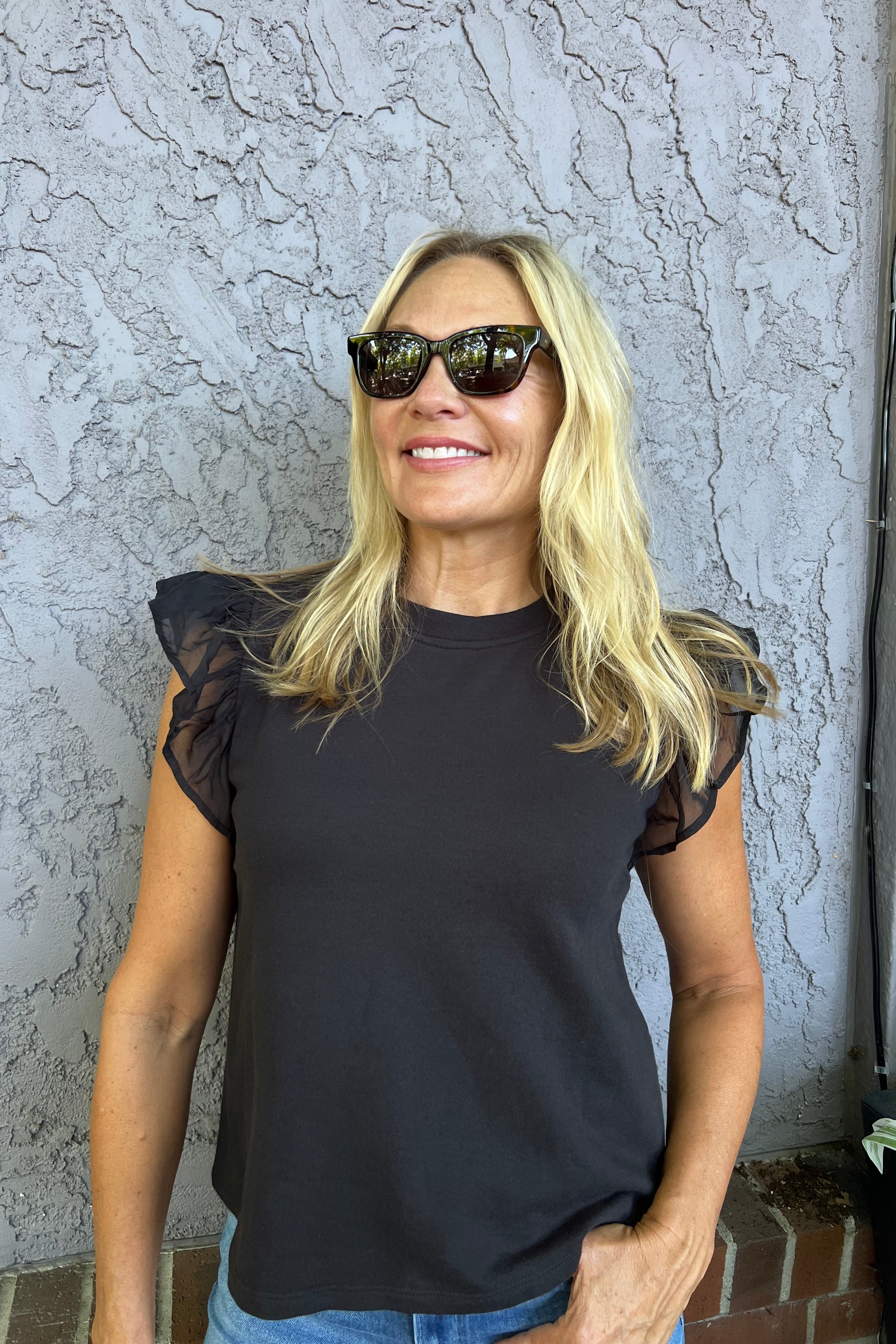 Ruffle Sleeve French Terry Top
